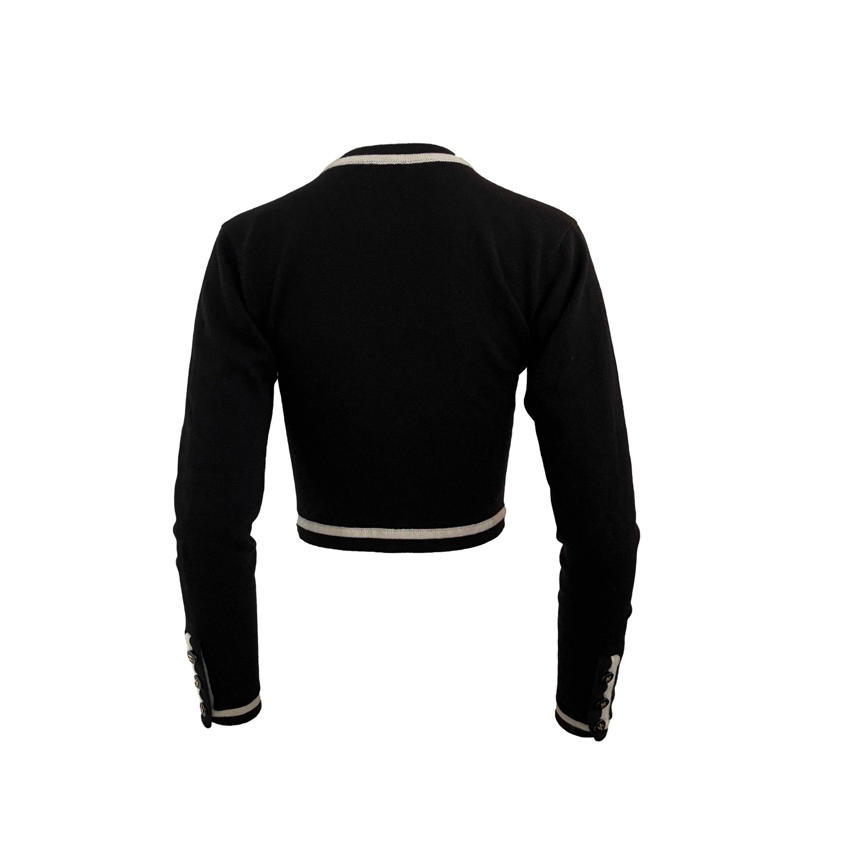 Chanel Black Logo Button Cropped Cardigan - Image 2