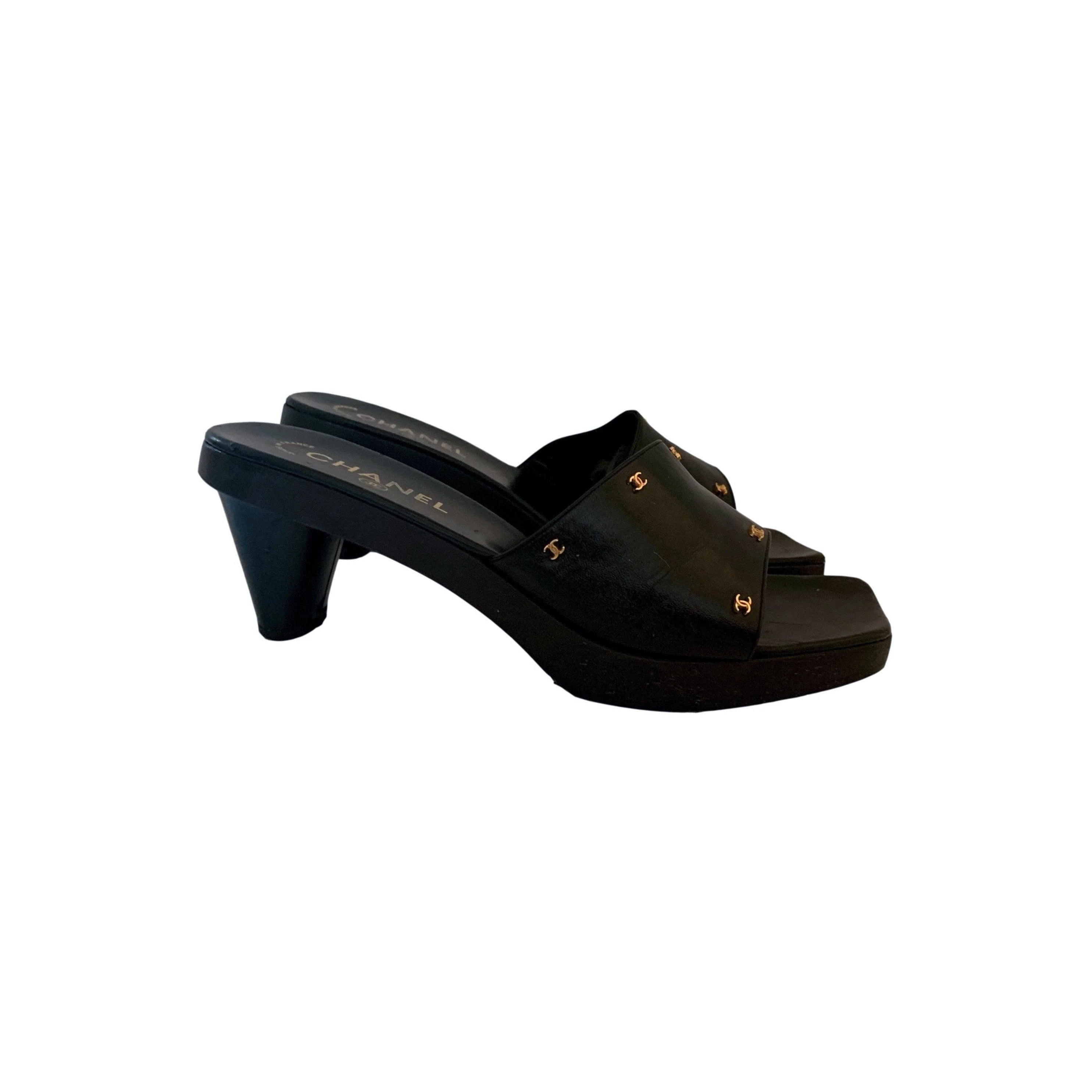 Chanel Black Logo Chunky Heel - Image 3