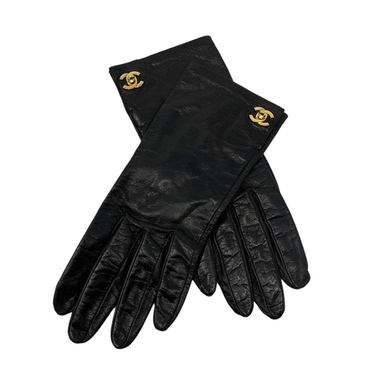Chanel Black Logo Turnlock Leather Gloves - Image 3