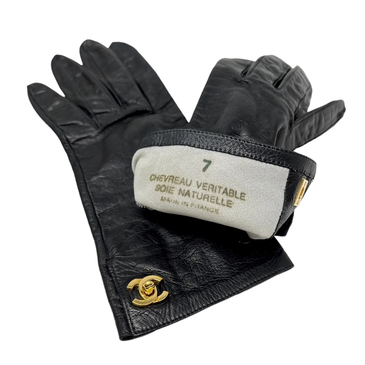 Chanel Black Logo Turnlock Leather Gloves - Image 4