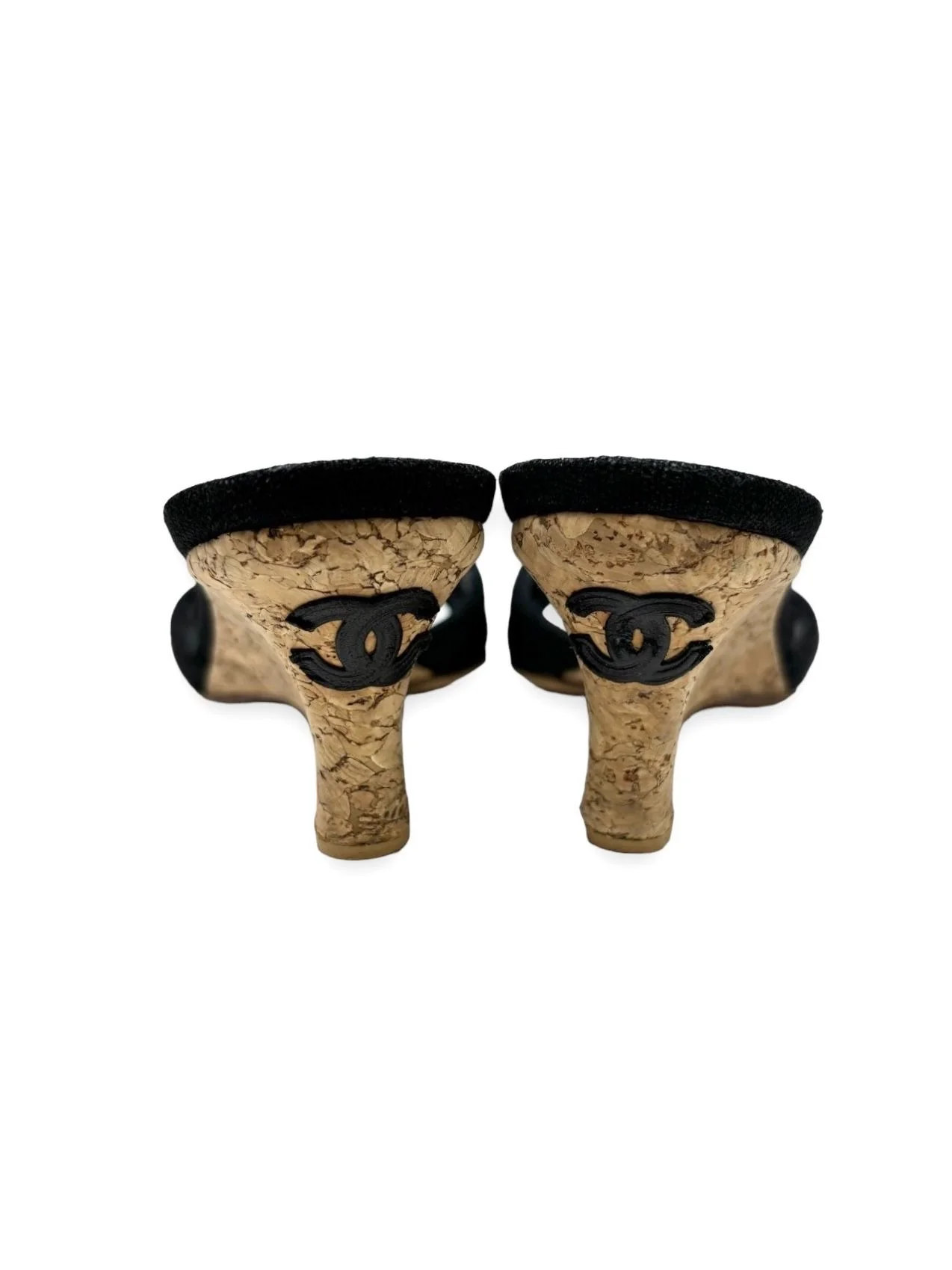 Chanel Black Logo Cork Wedge Heels - Image 3