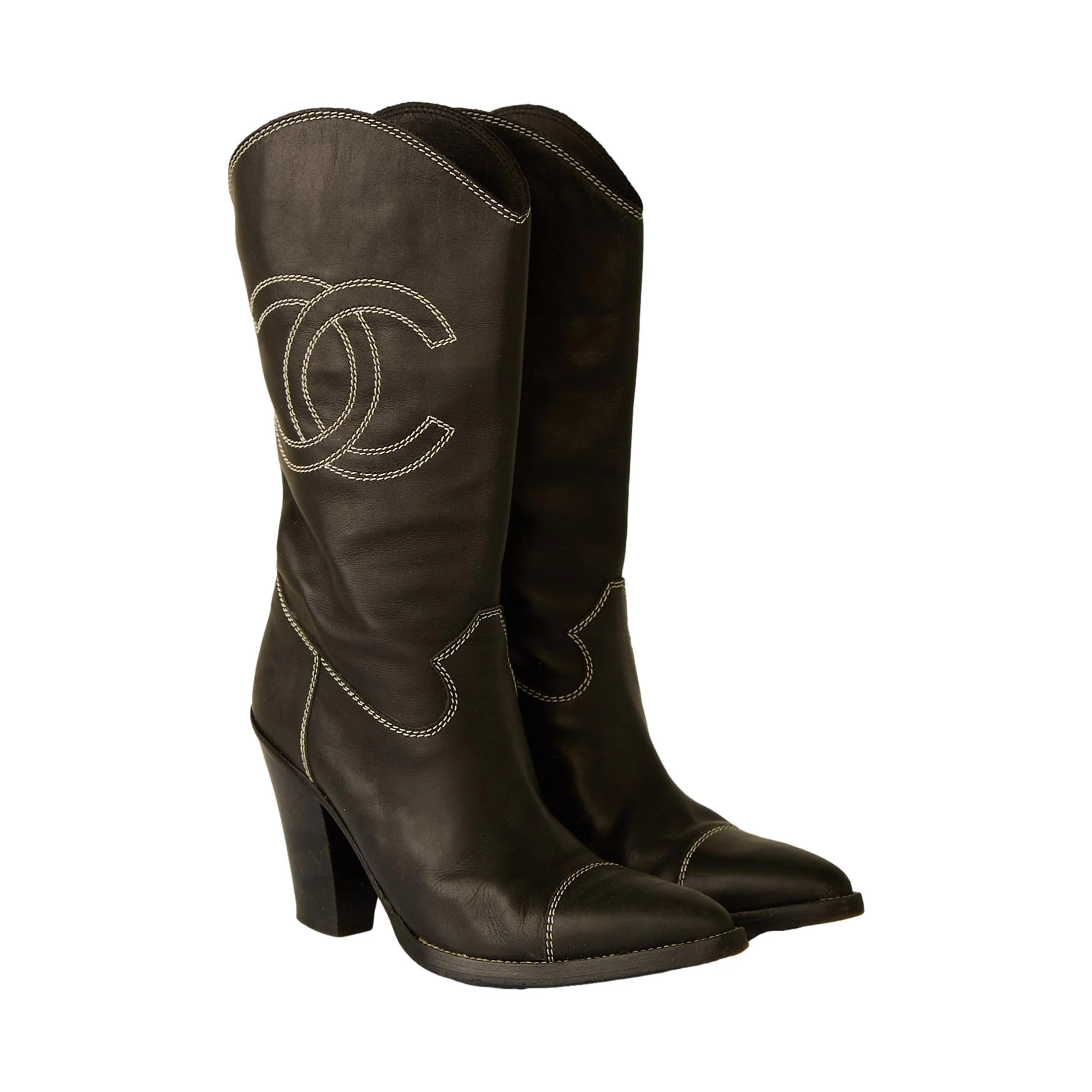 Chanel Black Logo Cowboy Boots - Image 2
