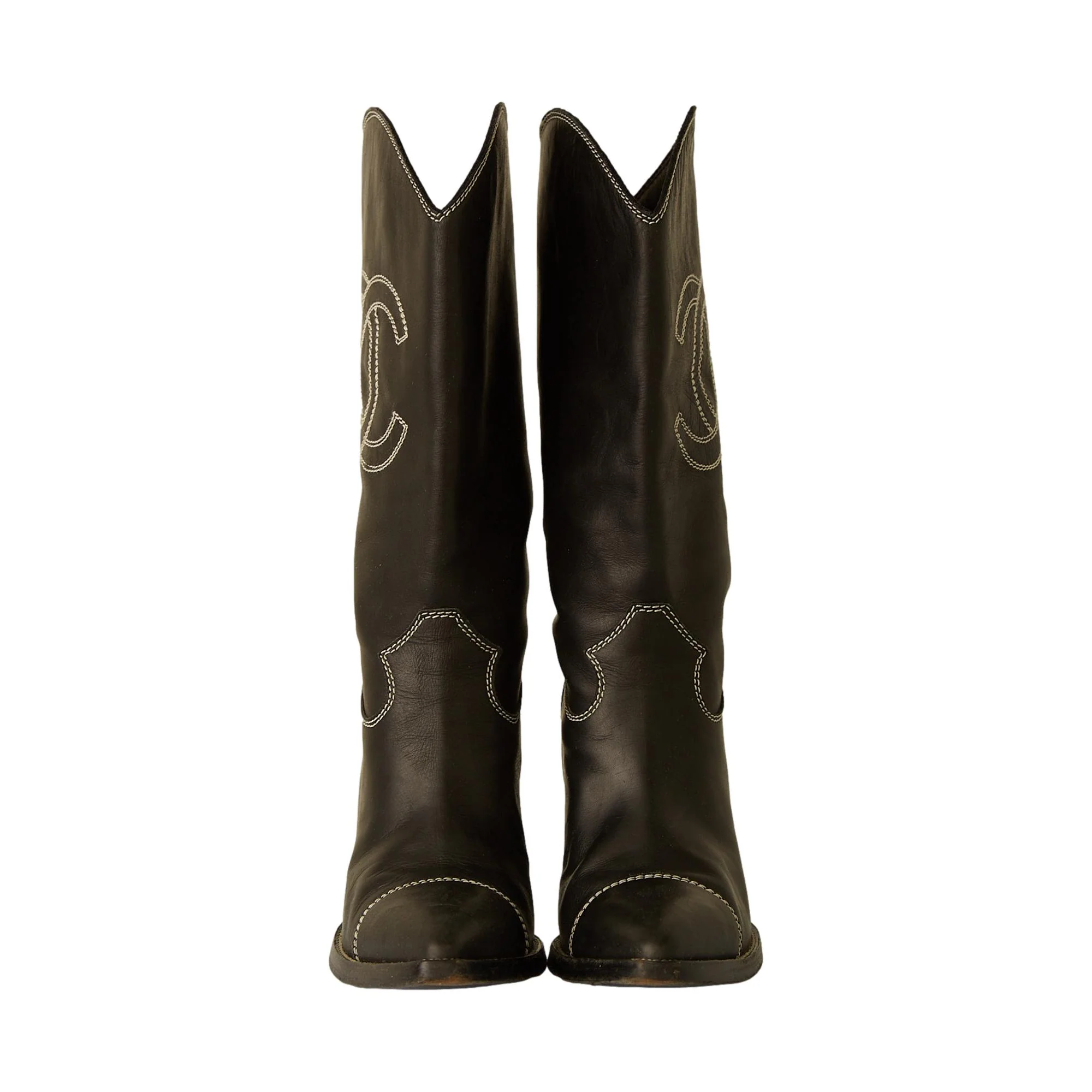 Chanel Black Logo Cowboy Boots - Image 3