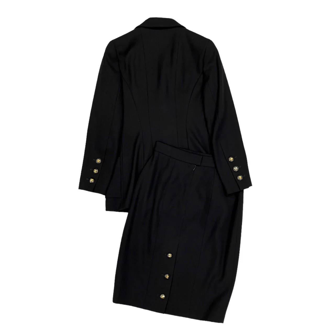 Chanel Black Logo Double-Breasted Skirt Set - Image 2