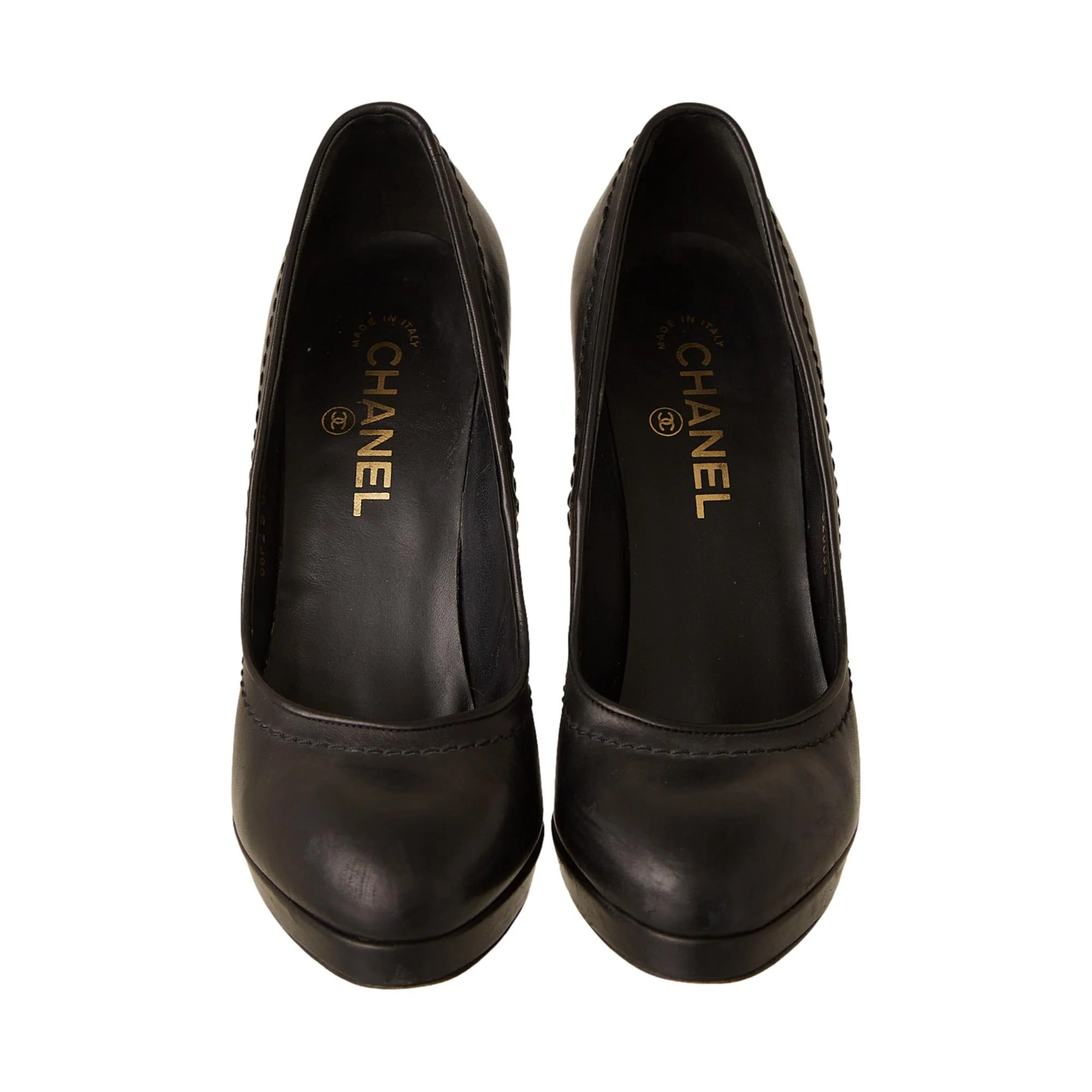 Chanel Black Cutout Hardware Logo Heels - Image 3