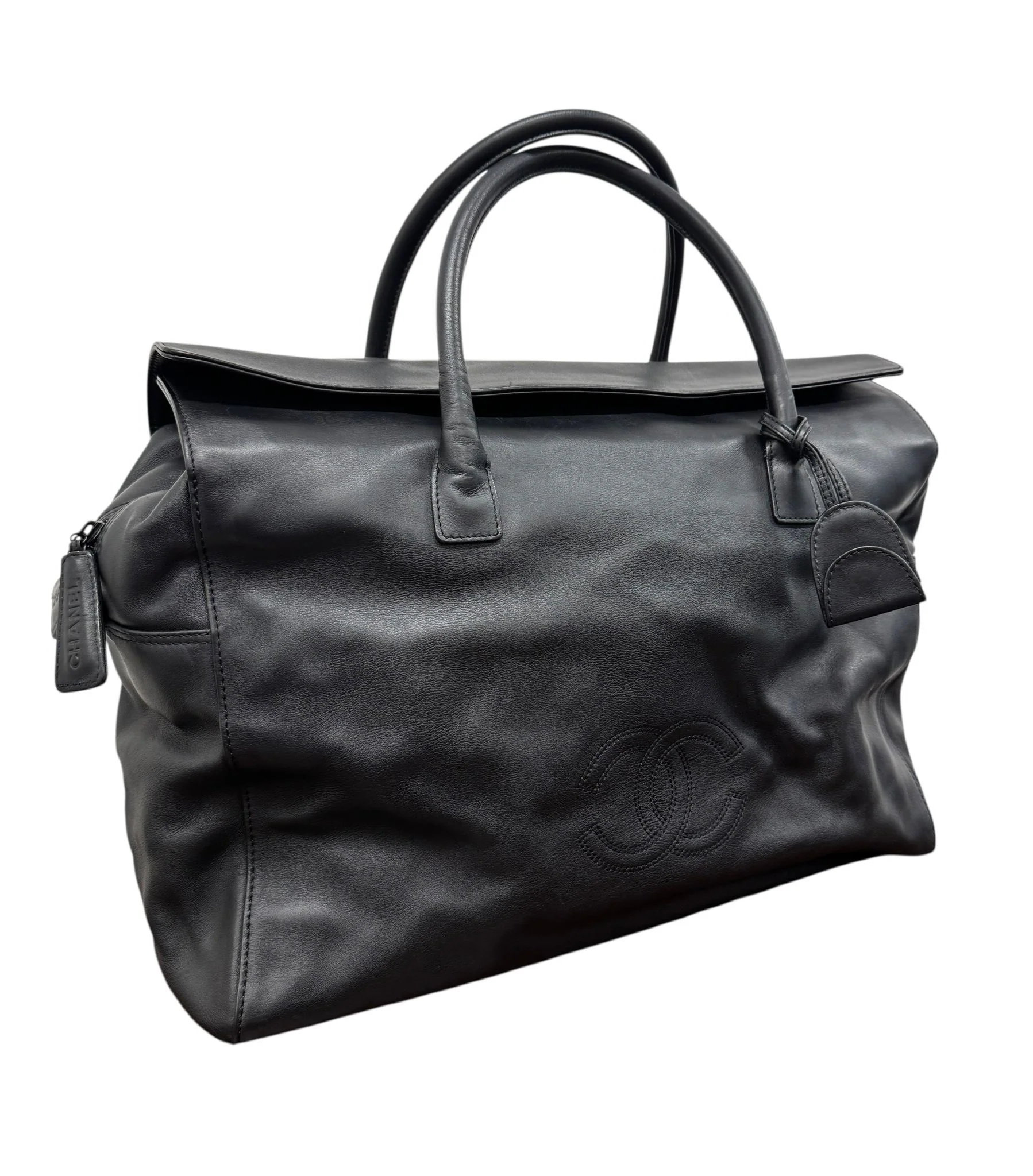 Chanel Black Logo Jumbo Shoulder Duffle