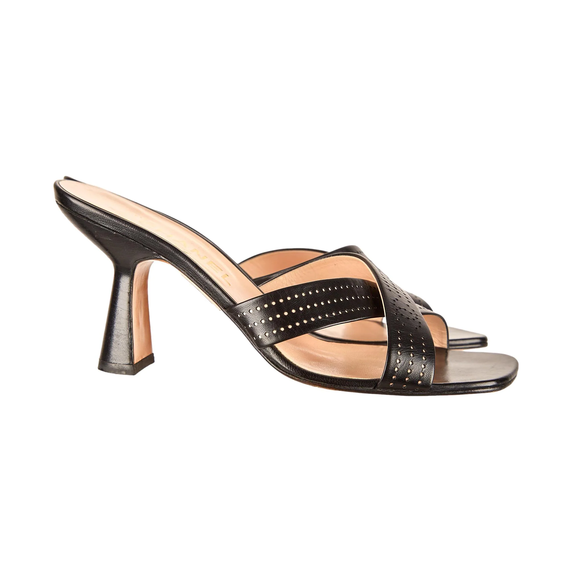 Chanel Black Perforated Logo Kitten Heel - Image 2