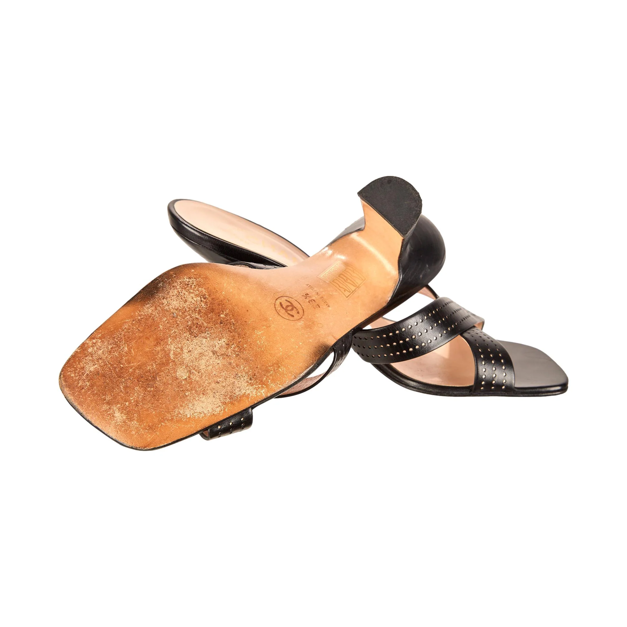 Chanel Black Perforated Logo Kitten Heel - Image 3