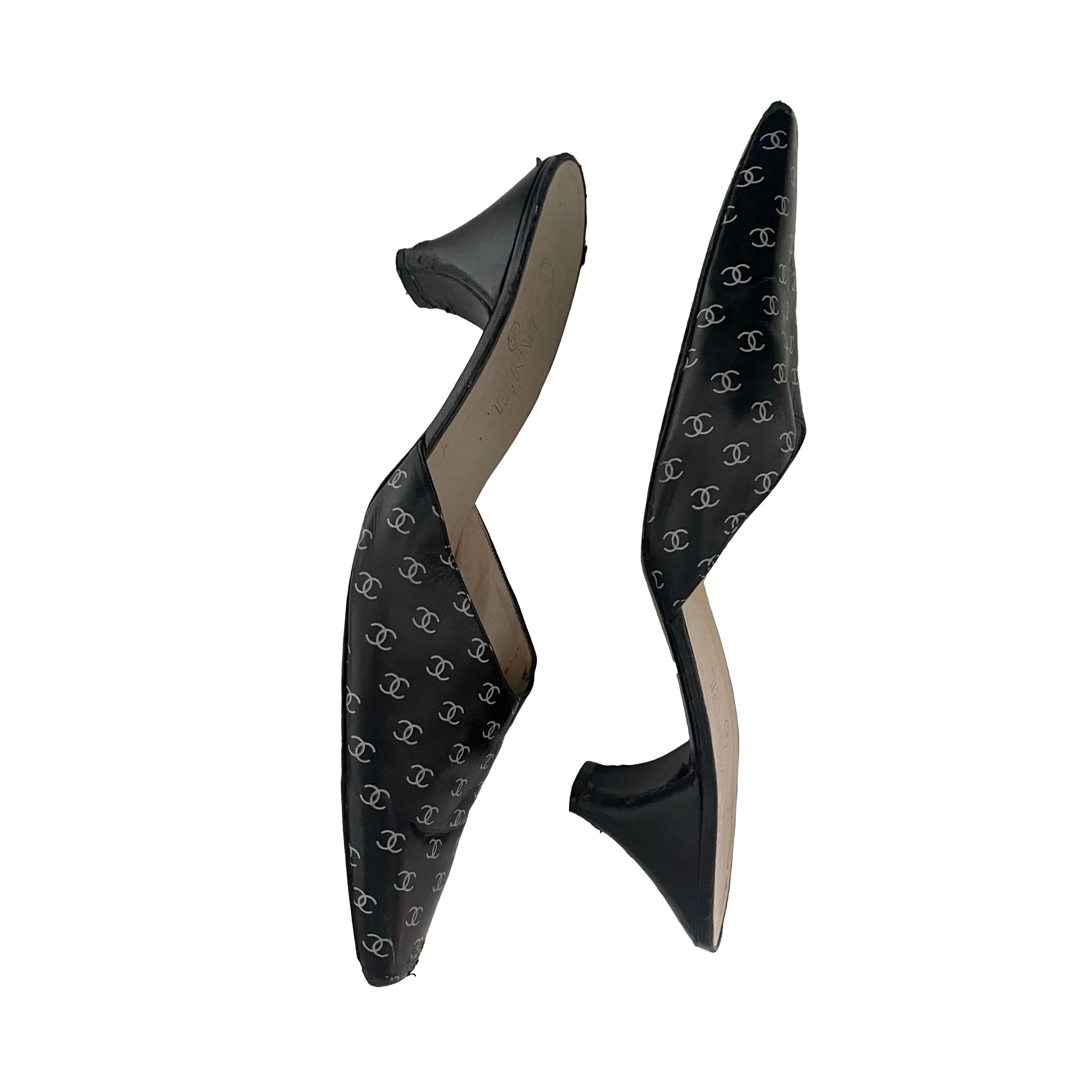 Chanel Black Logo Kitten Heels - Image 3