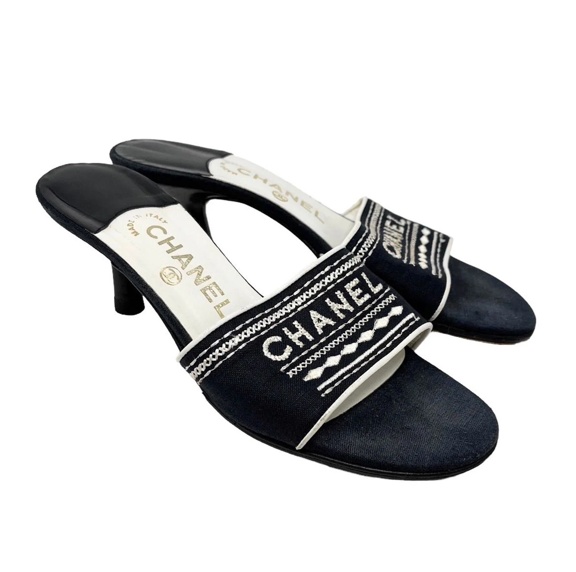 Chanel Black Logo Kitten Heels