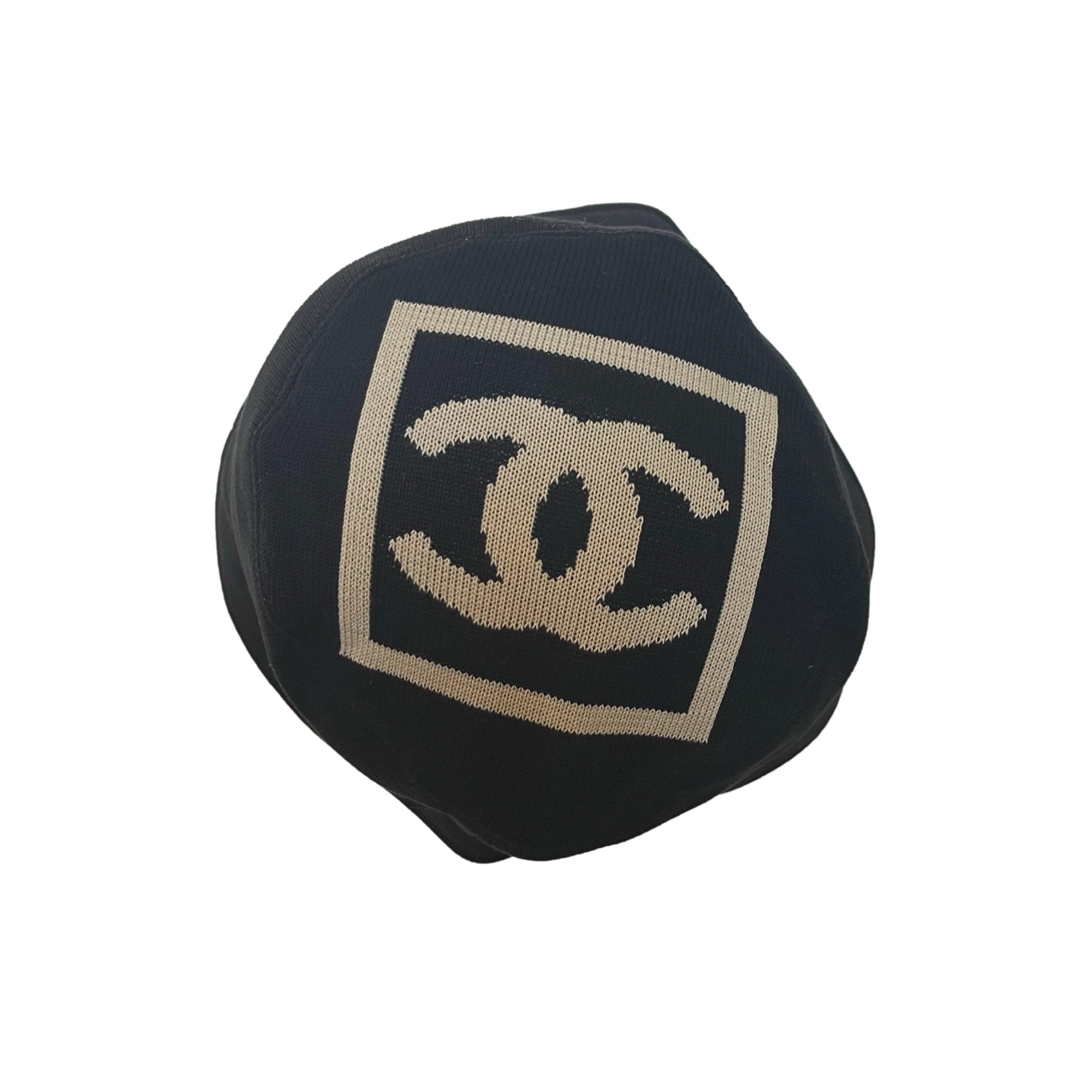 Chanel Black Logo Knit Bucket Hat