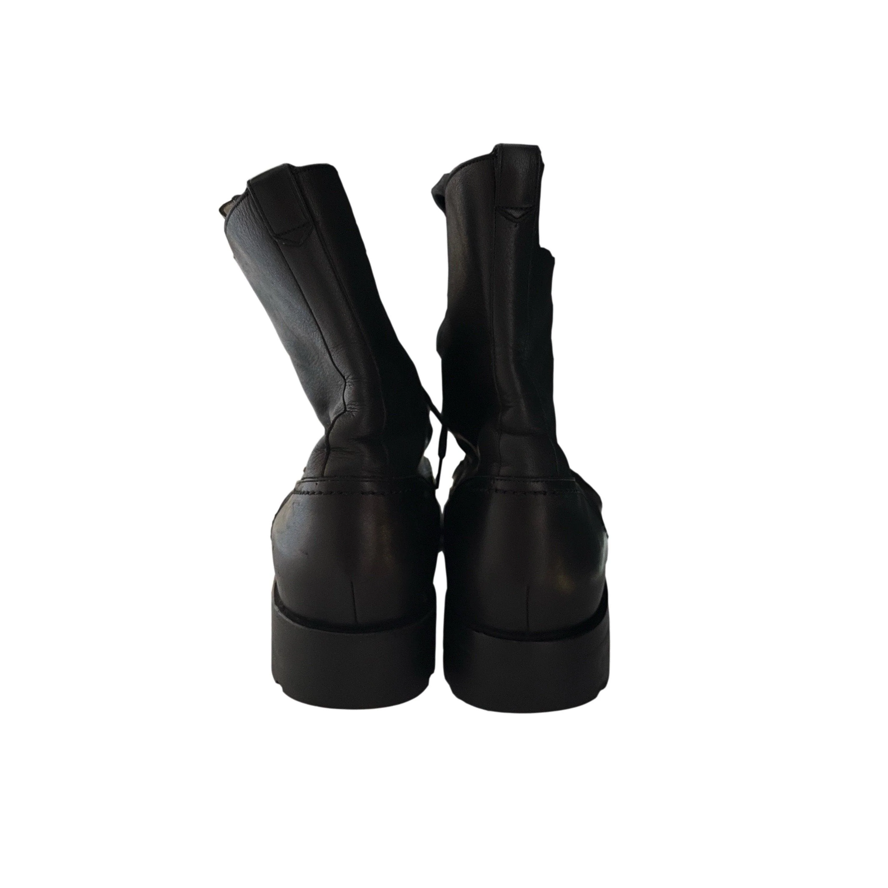 Chanel Black Logo Leather Combat Boots - Image 2