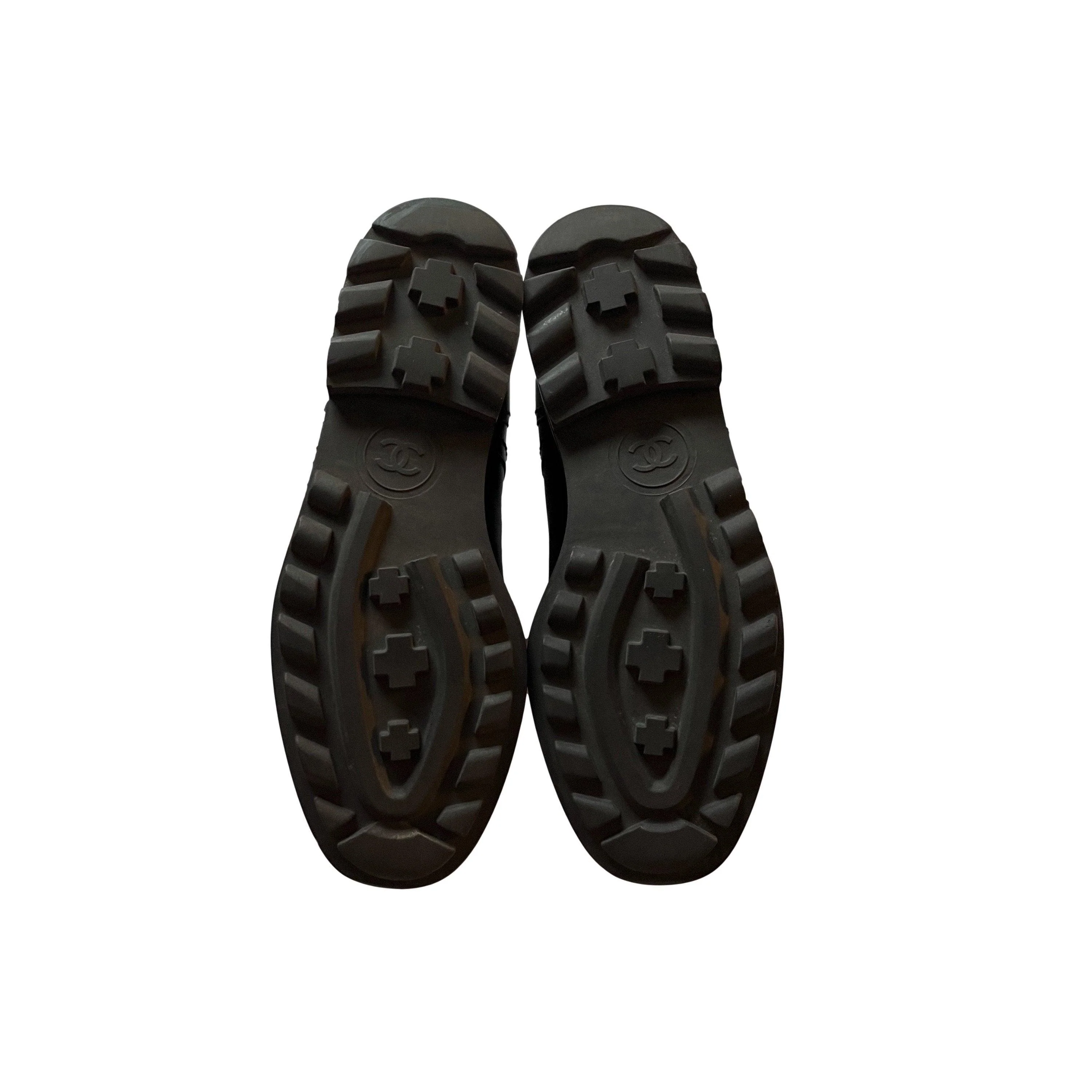 Chanel Black Logo Leather Combat Boots - Image 3