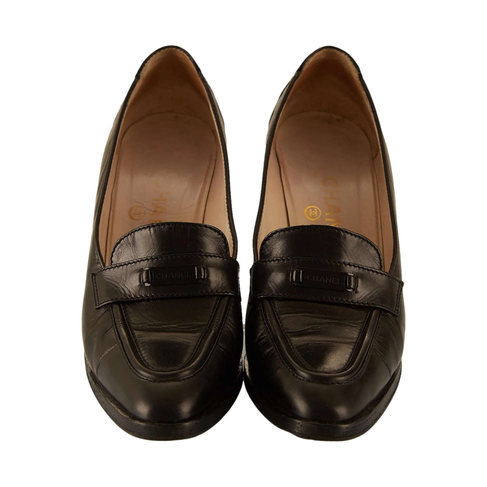 Chanel Black Logo Loafer Heels - Image 2