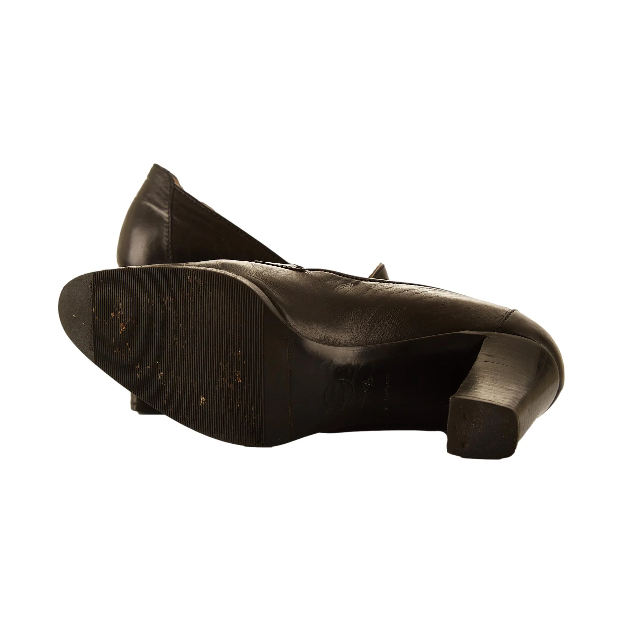 Chanel Black Logo Loafer Heels - Image 4