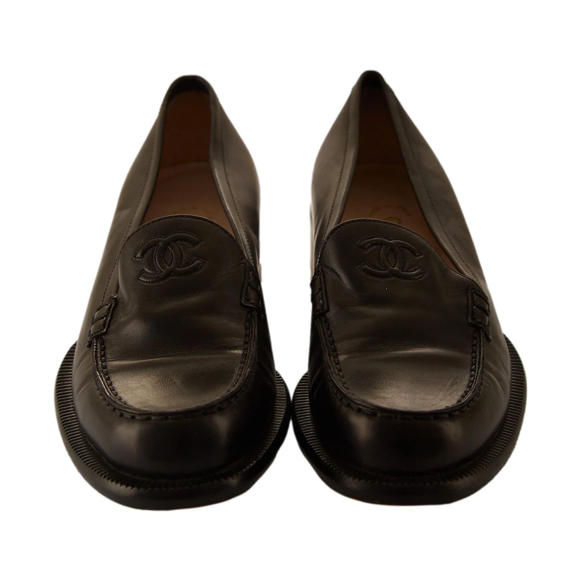 Chanel Black Logo Loafers - Image 2