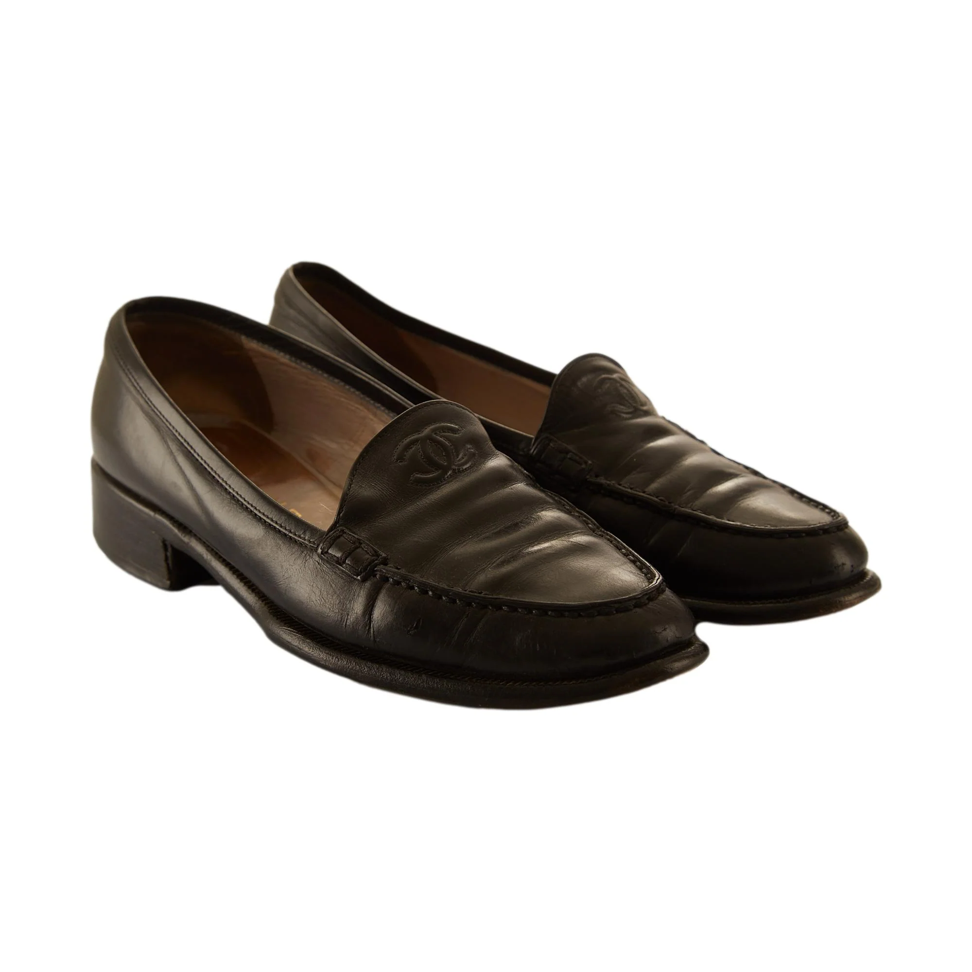 Chanel Black Logo Loafers