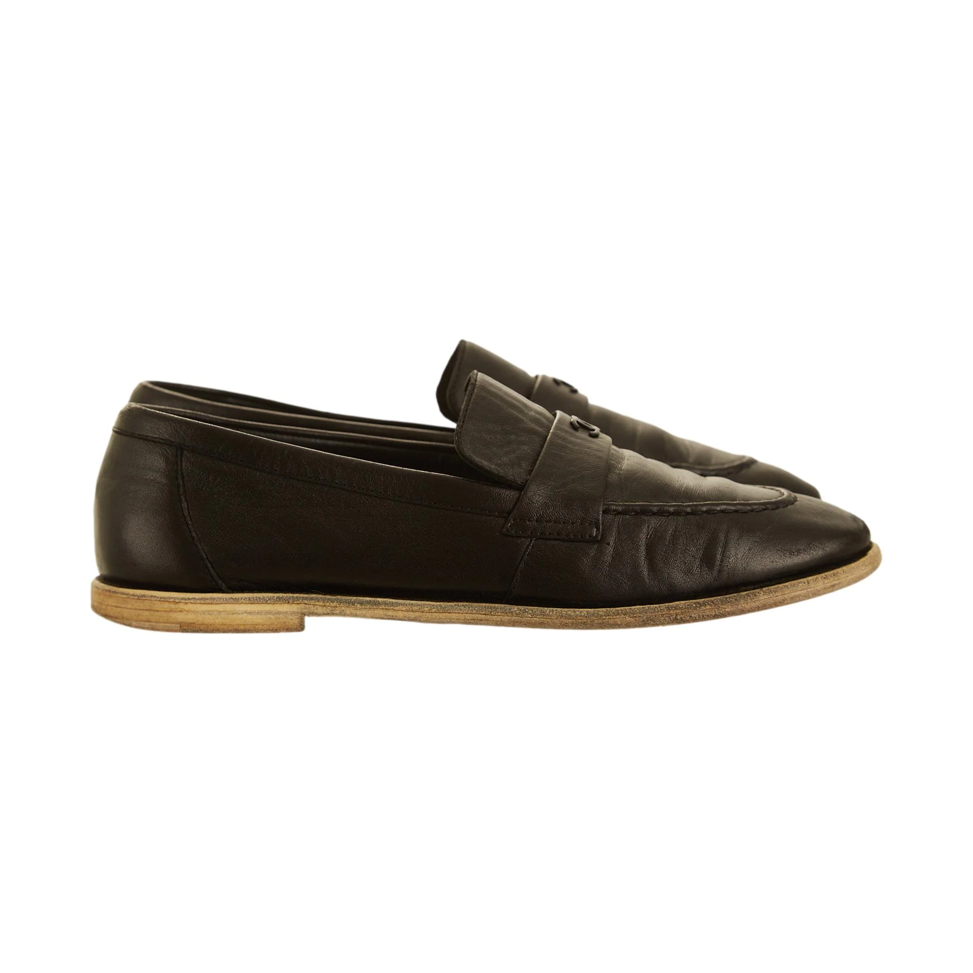Chanel Black Logo Loafers - Image 3