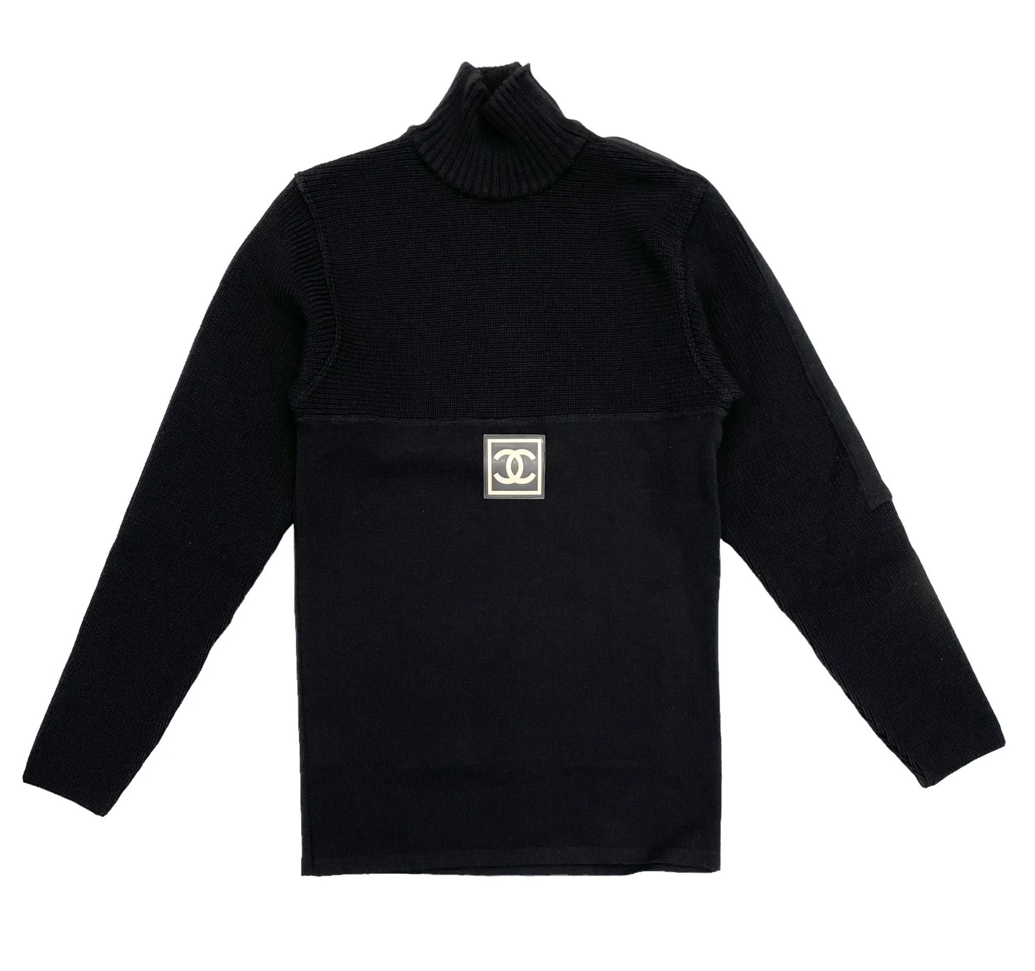Chanel Black Logo Long Sleeve Ribbed Sweater