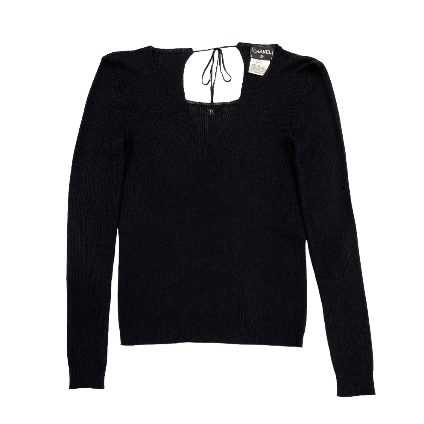 Chanel Black Logo Long Sleeve Top