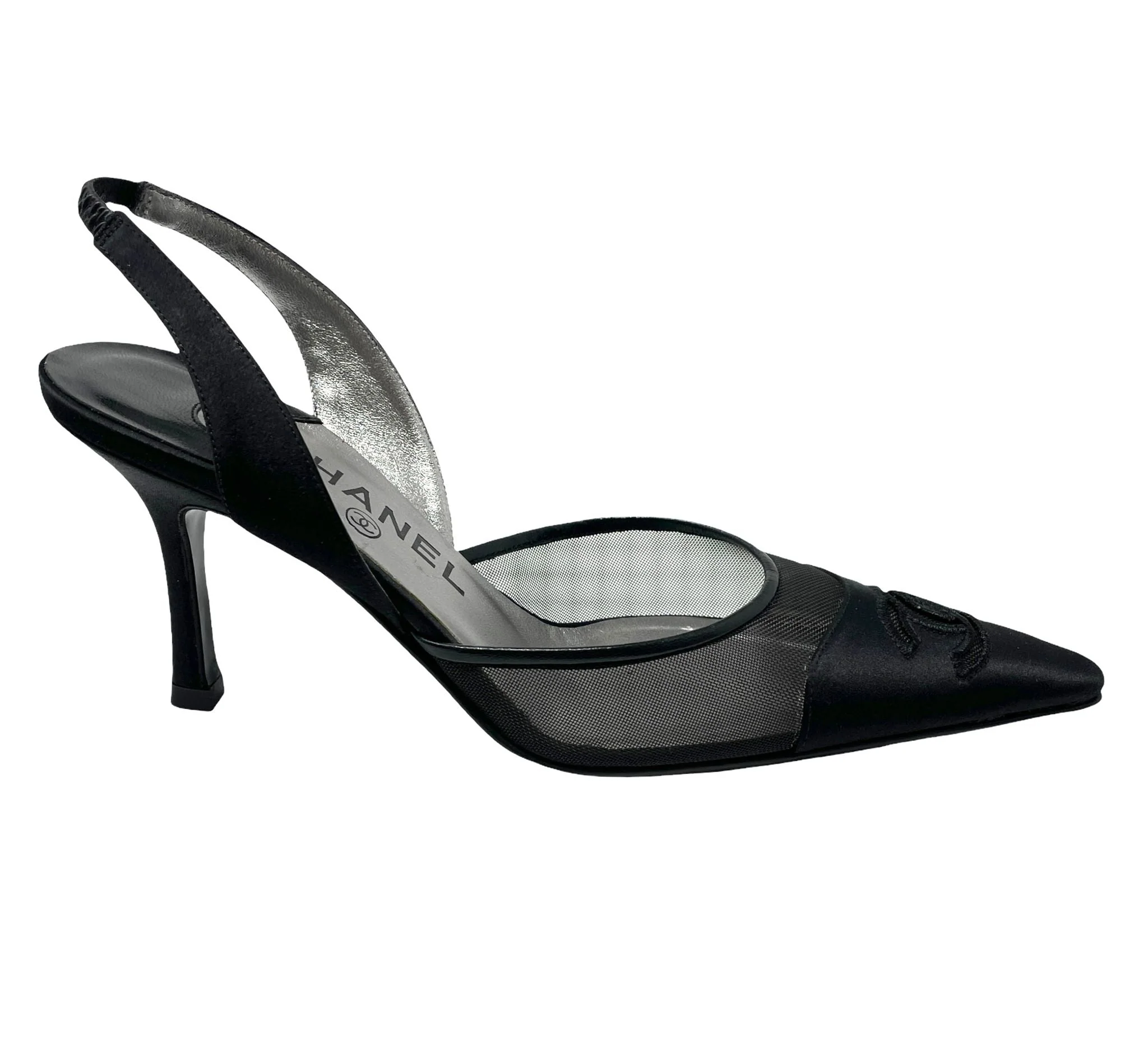 Chanel Black Logo Mesh Heels - Image 2