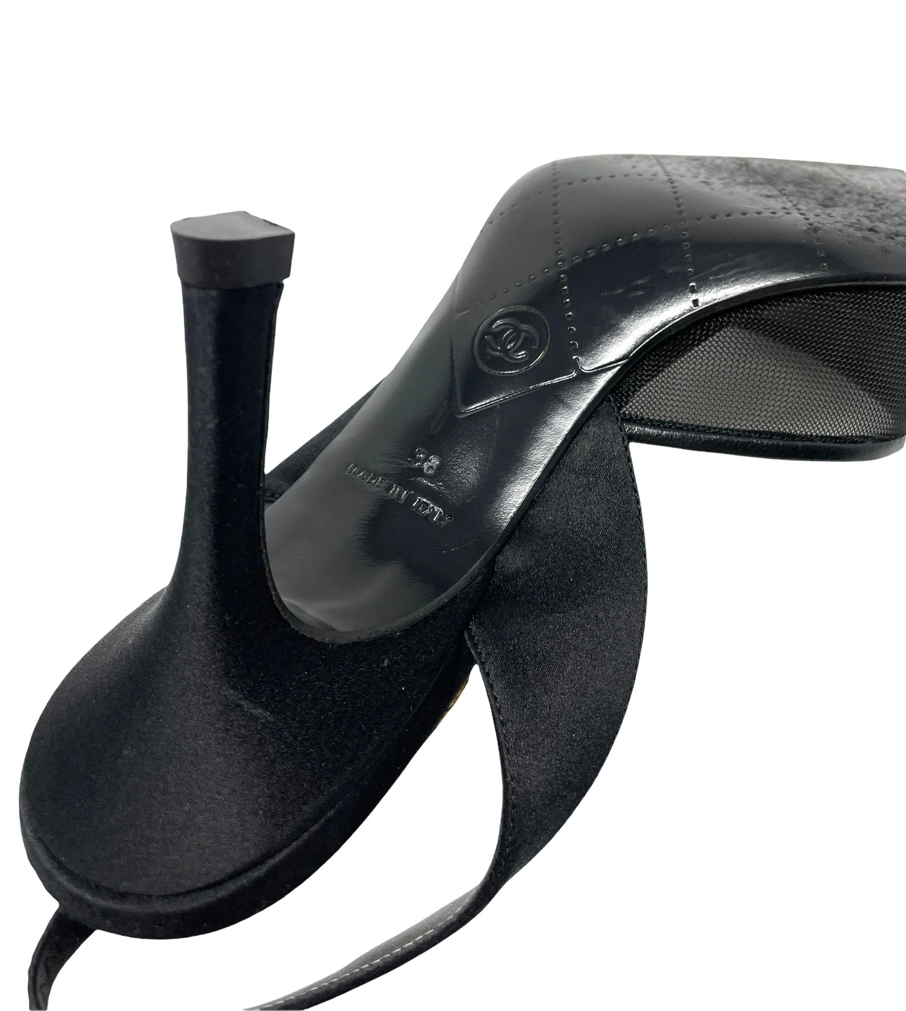 Chanel Black Logo Mesh Heels - Image 4