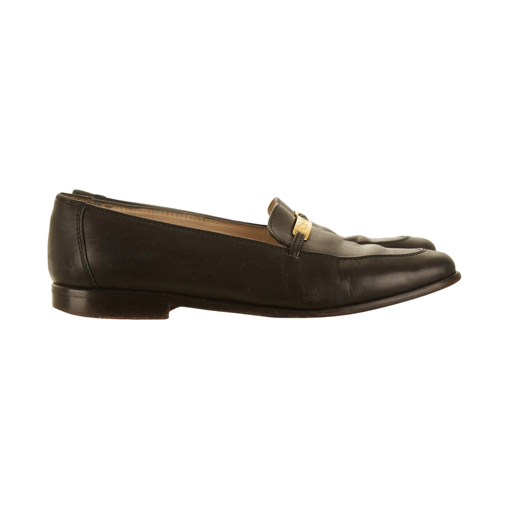 Chanel Black Logo Plaque Loafers - Image 3