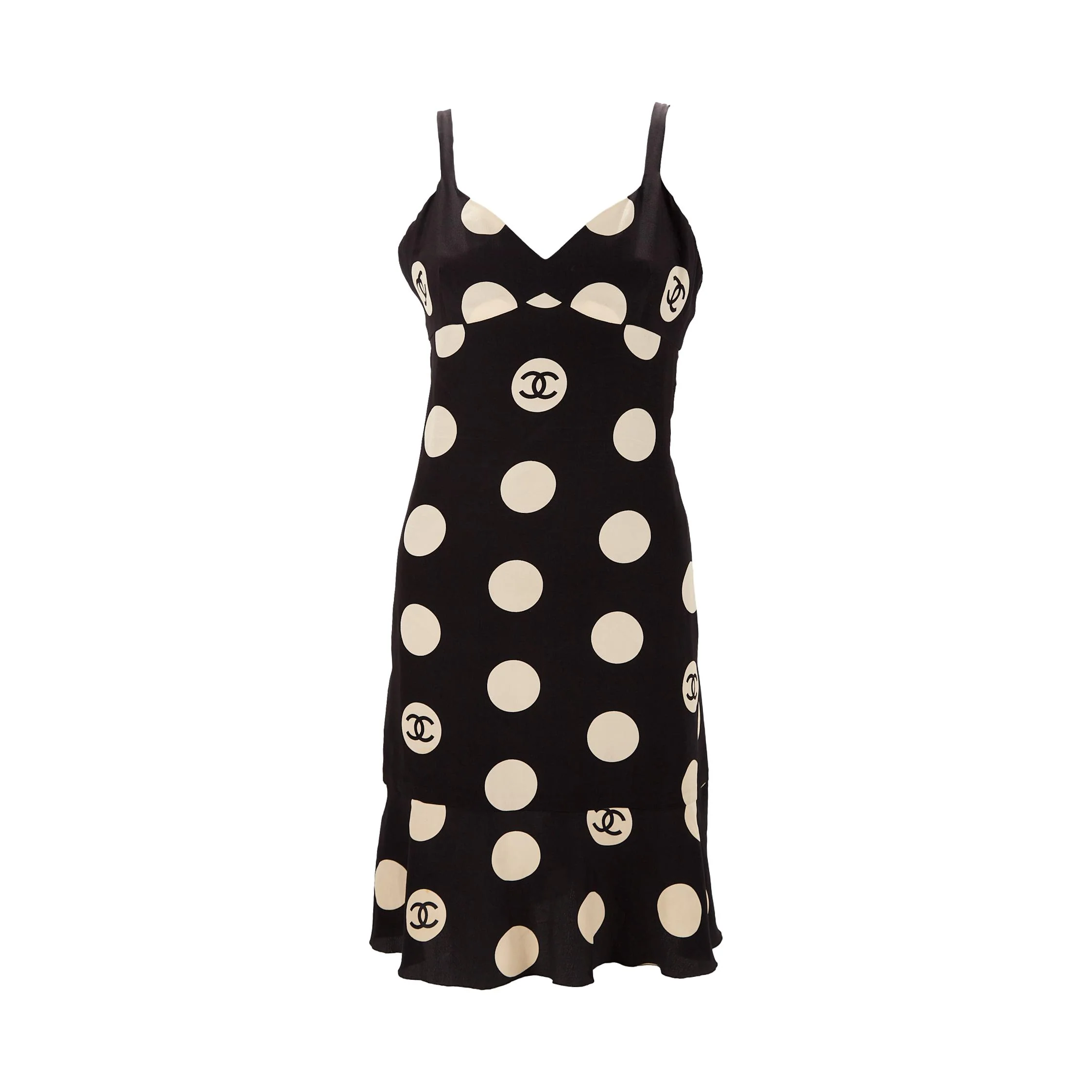 Chanel Black Logo Polkadot Dress