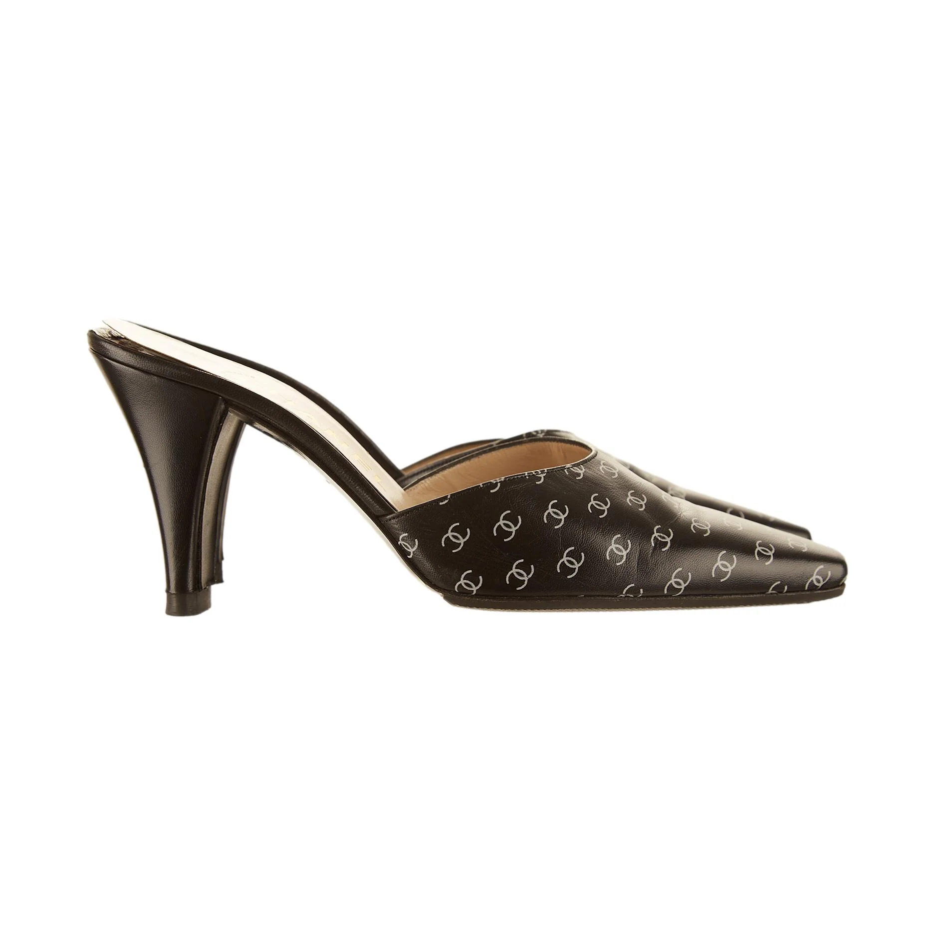 Chanel Black Logo Print Kitten Heels - Image 2