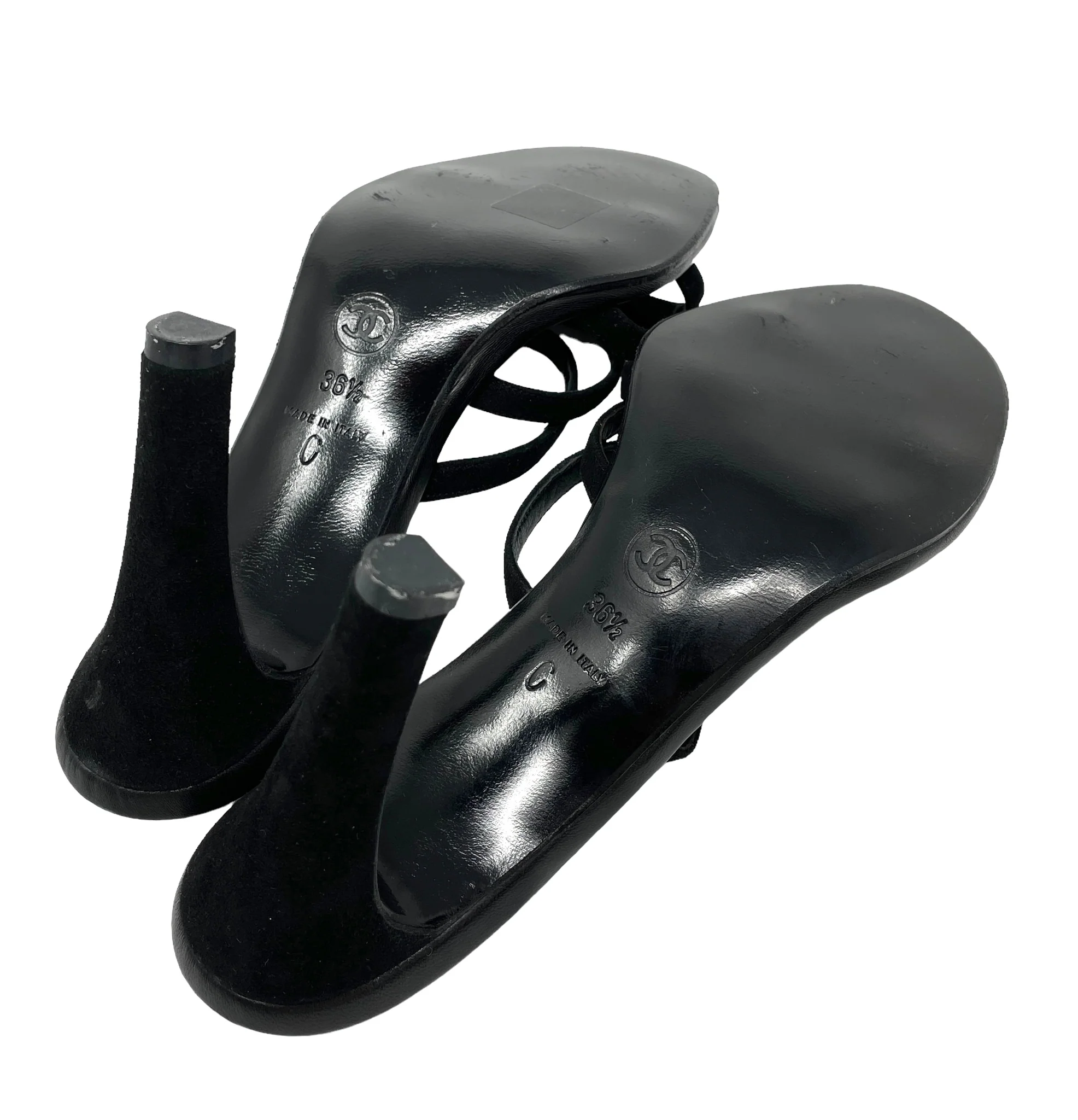 Chanel Black Logo Rhinestone Heels - Image 2