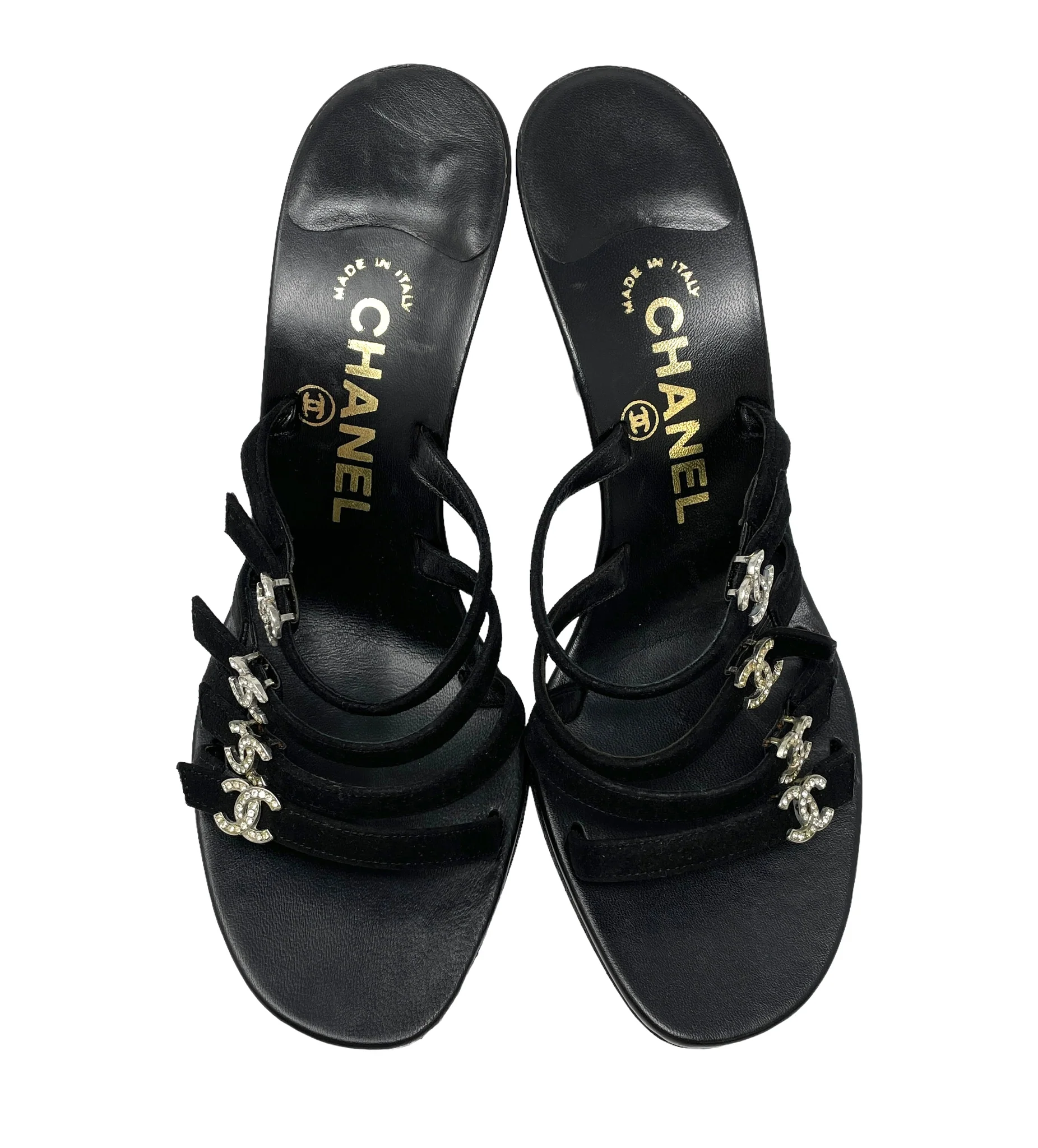 Chanel Black Logo Rhinestone Heels - Image 3