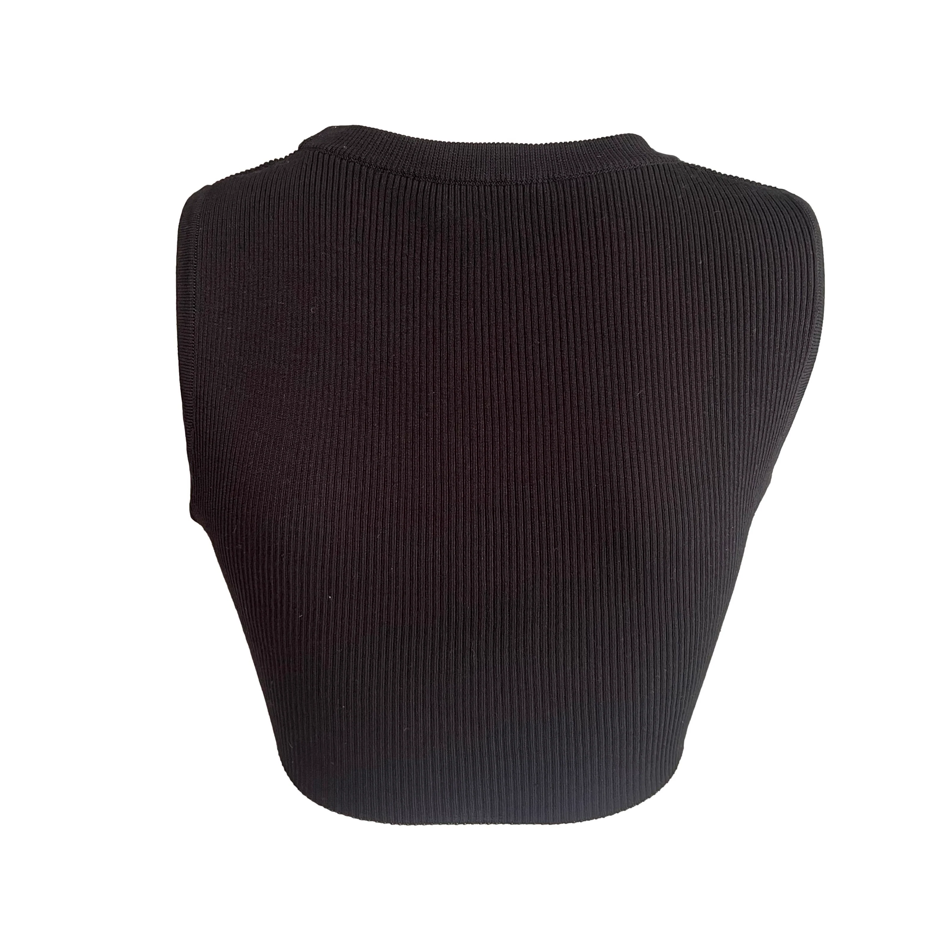 Chanel Black Logo Ribbed Crop Top - Image 2