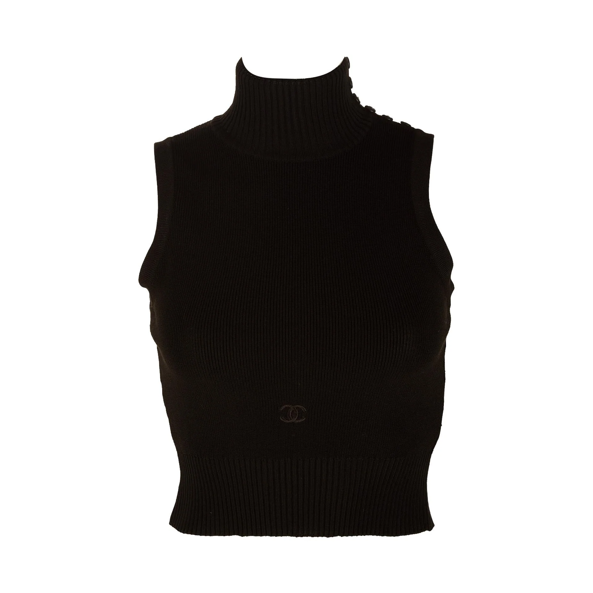 Chanel Black Logo Ribbed Crop Top