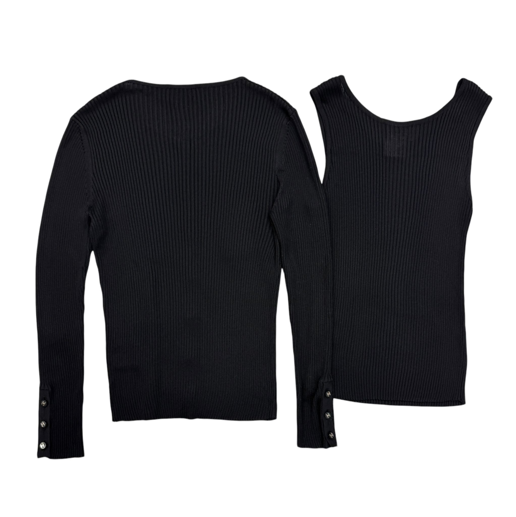 Chanel Black Logo Ribbed Twin Set - Image 3