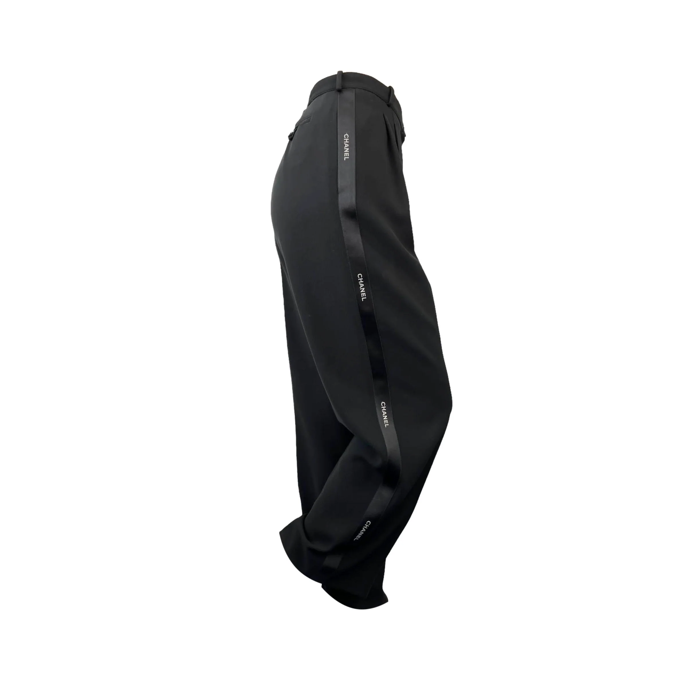 Chanel Black Logo Ribbon Trousers - Image 2