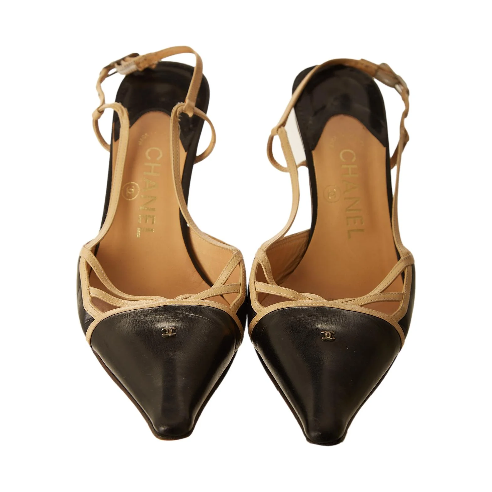 Chanel Black Logo Slingback Heels