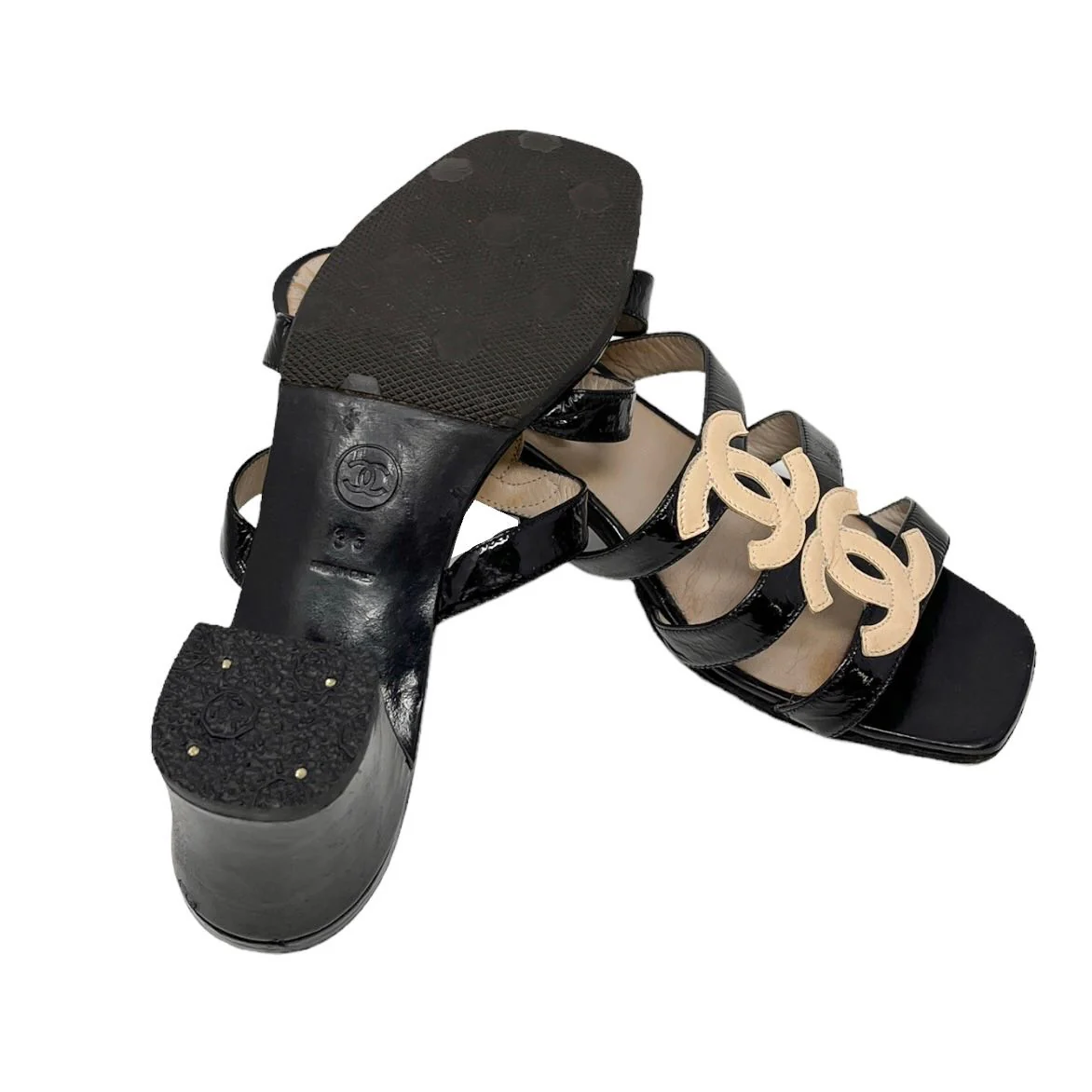 Chanel Black Logo Strap Heel - Image 3
