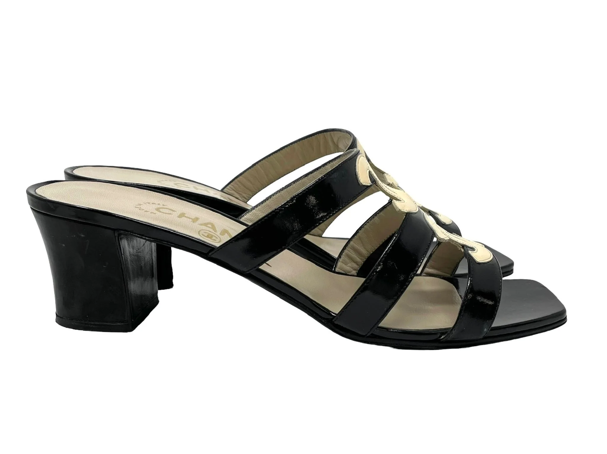 Chanel Black Logo Strap Heel - Image 2