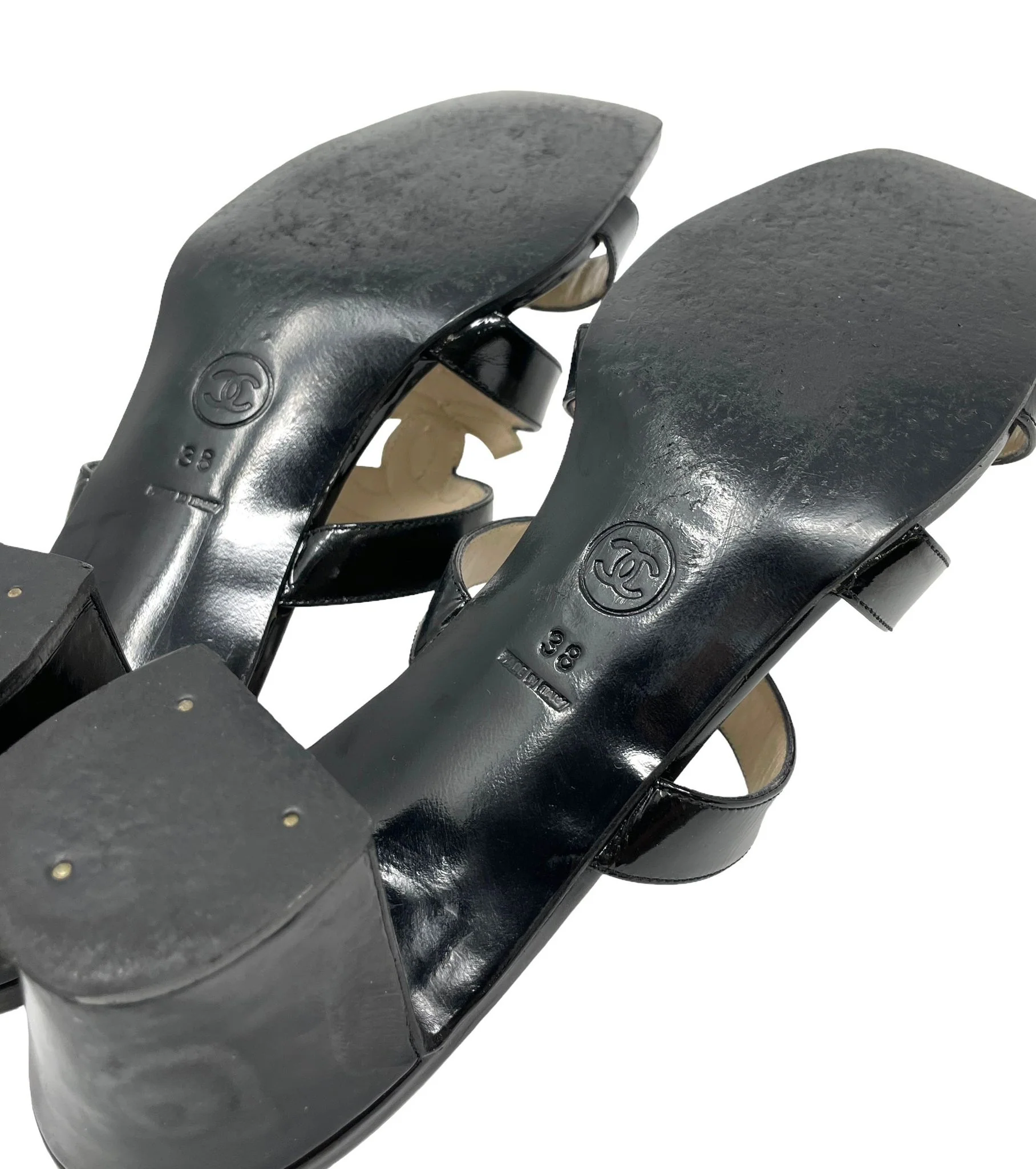 Chanel Black Logo Strap Heel - Image 3