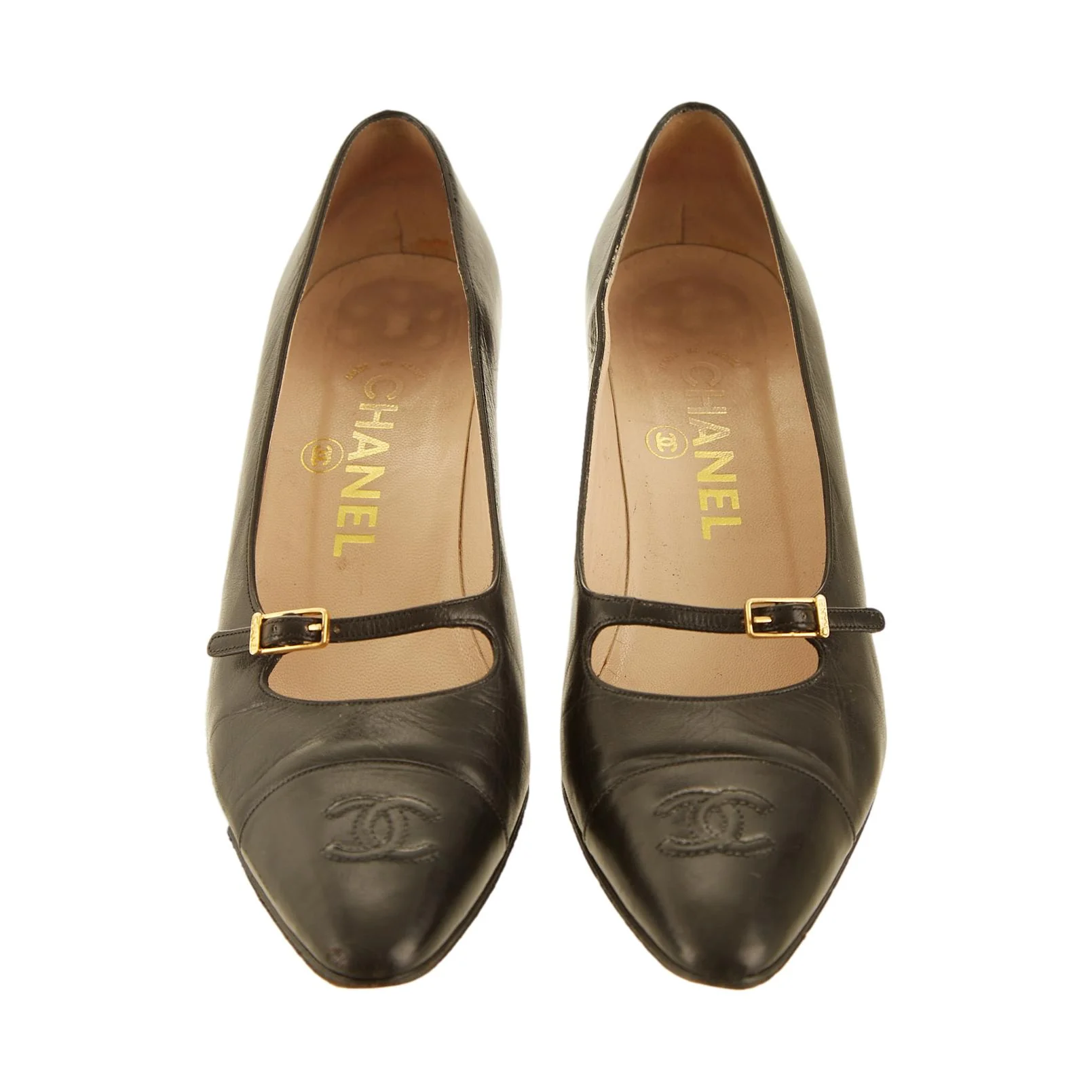 Chanel Black Logo Strap Heels - Image 2