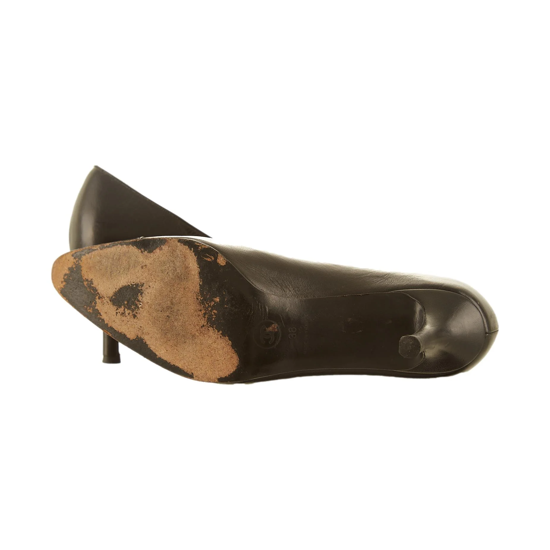 Chanel Black Logo Strap Heels - Image 4
