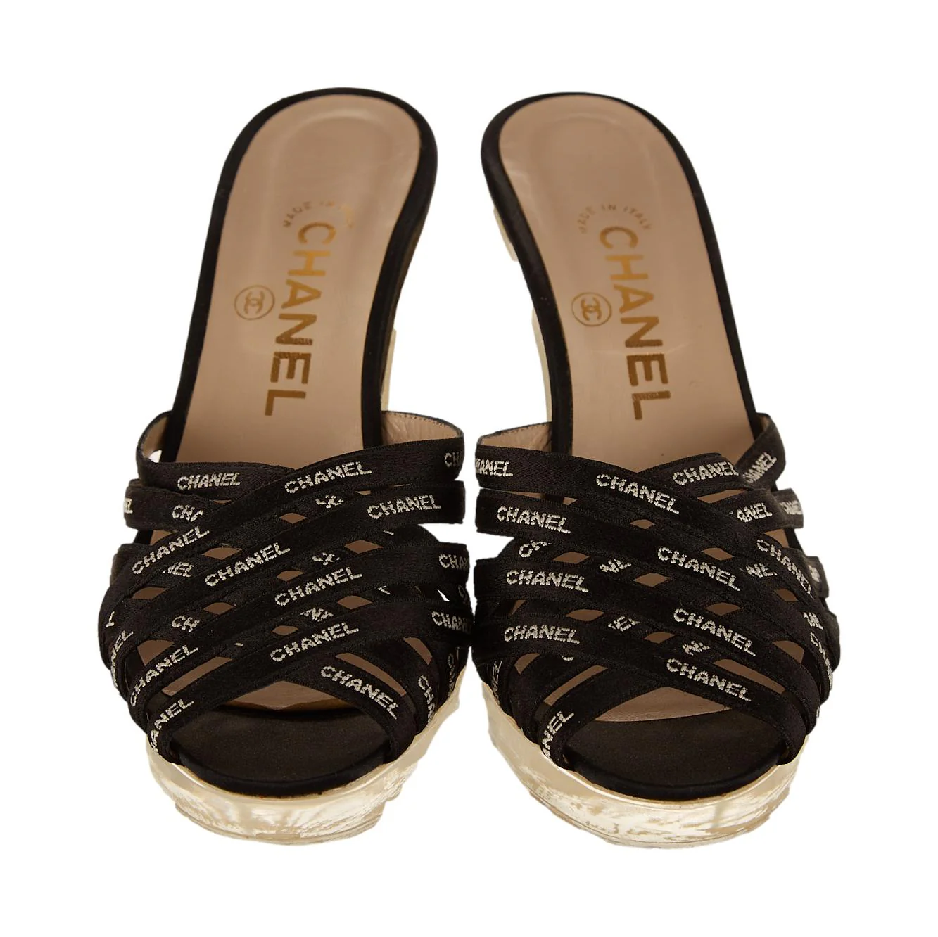 Chanel Black Logo Ribbon Heels - Image 2