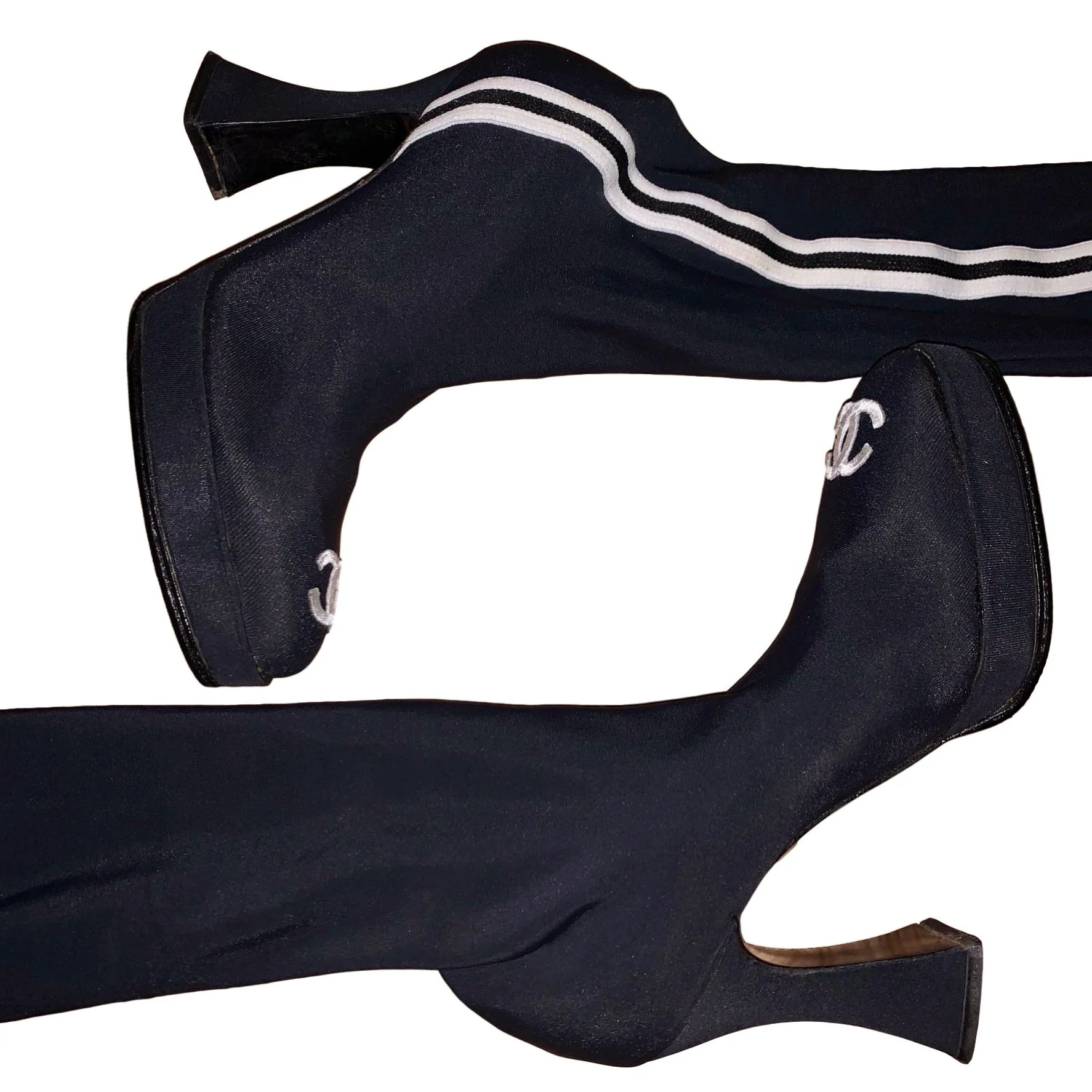 Chanel Black Logo Stretch Boots - Image 2