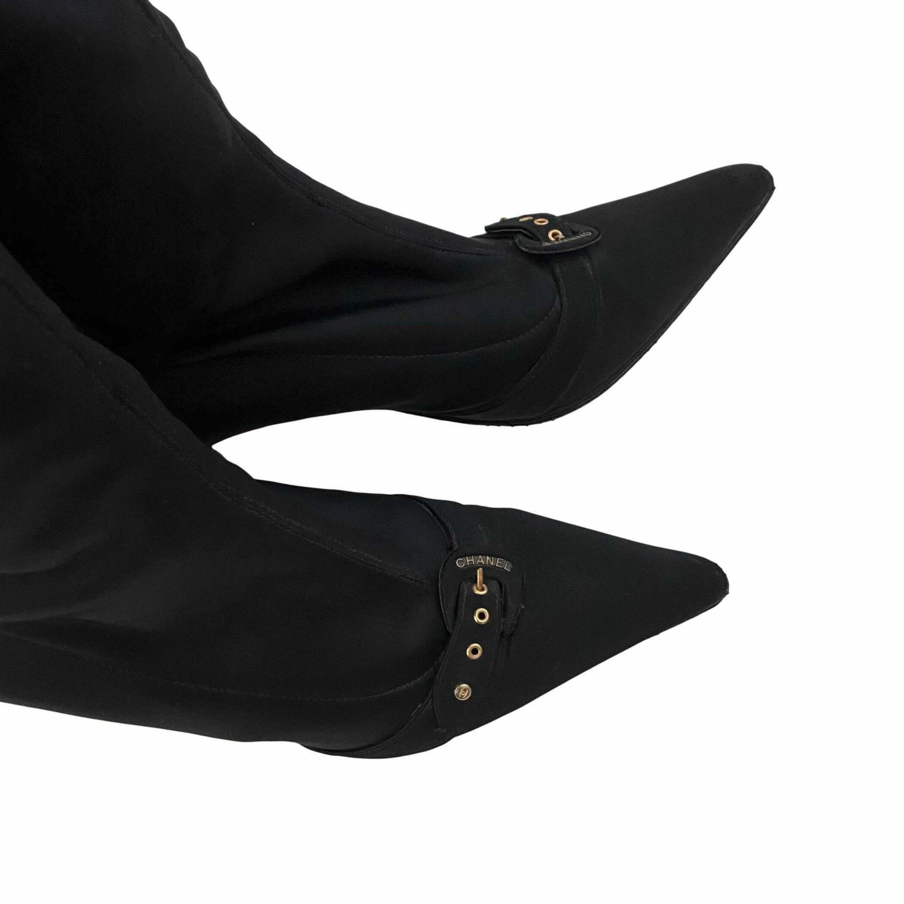Chanel Black Logo Stretch Boots - Image 2