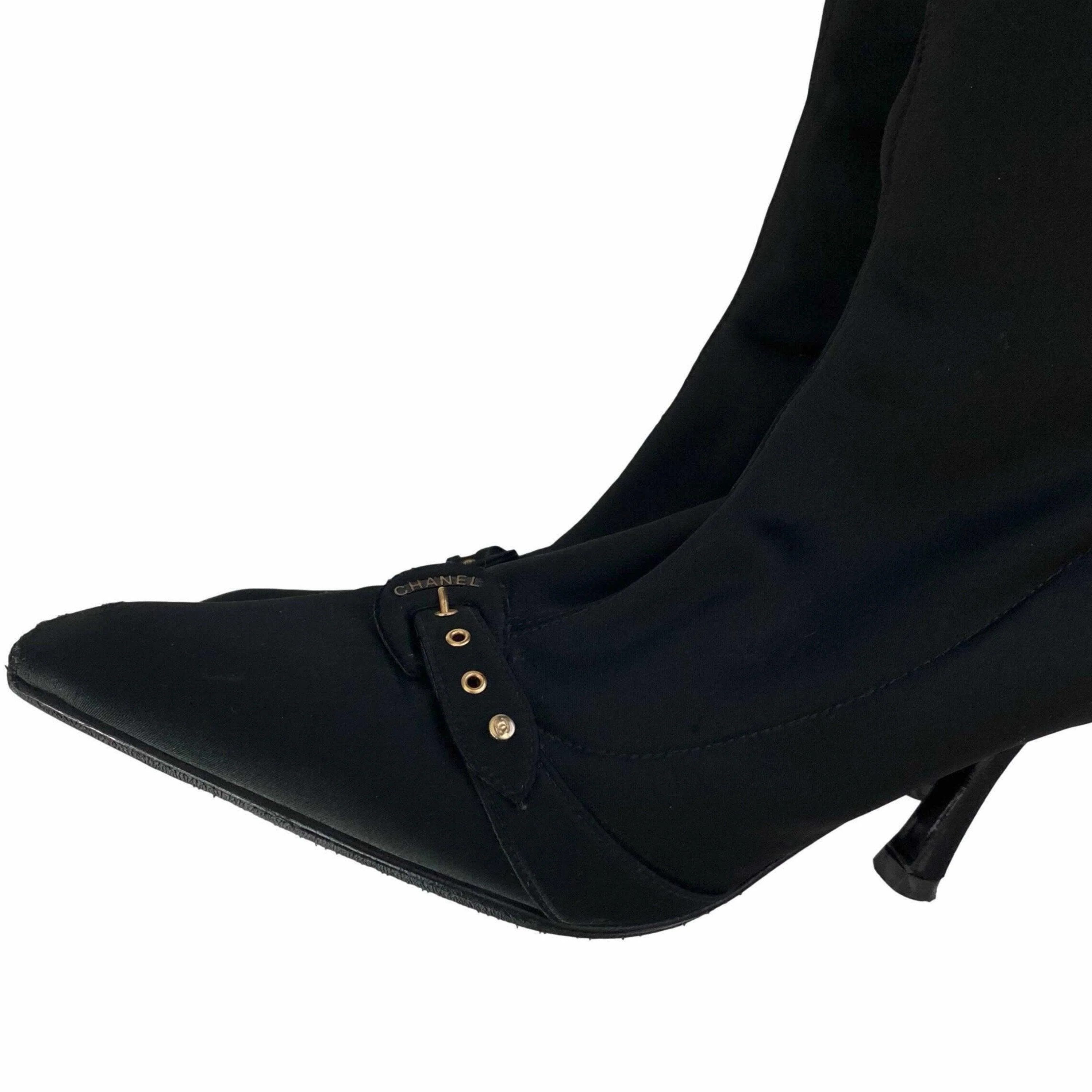 Chanel Black Logo Stretch Boots - Image 3