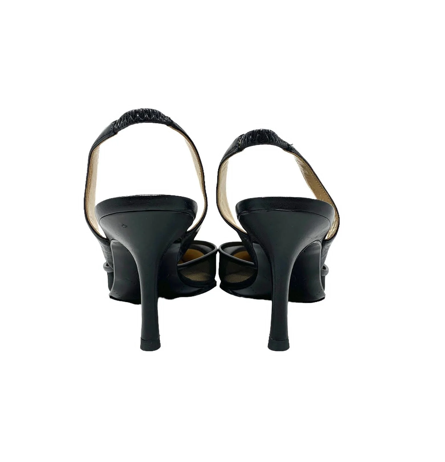 Chanel Black Mesh Logo Slingback Heels 37.5 - Image 2