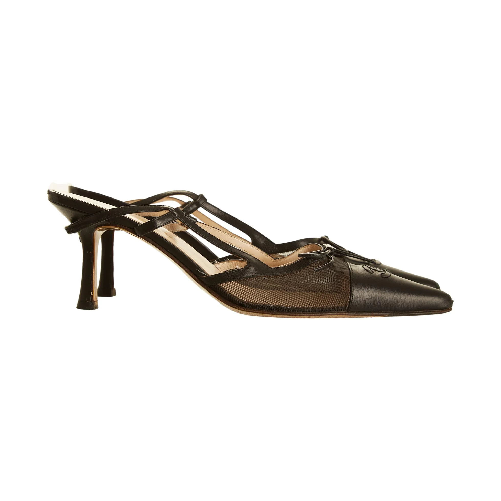 Chanel Black Mesh Logo Slingback Heels - Image 2