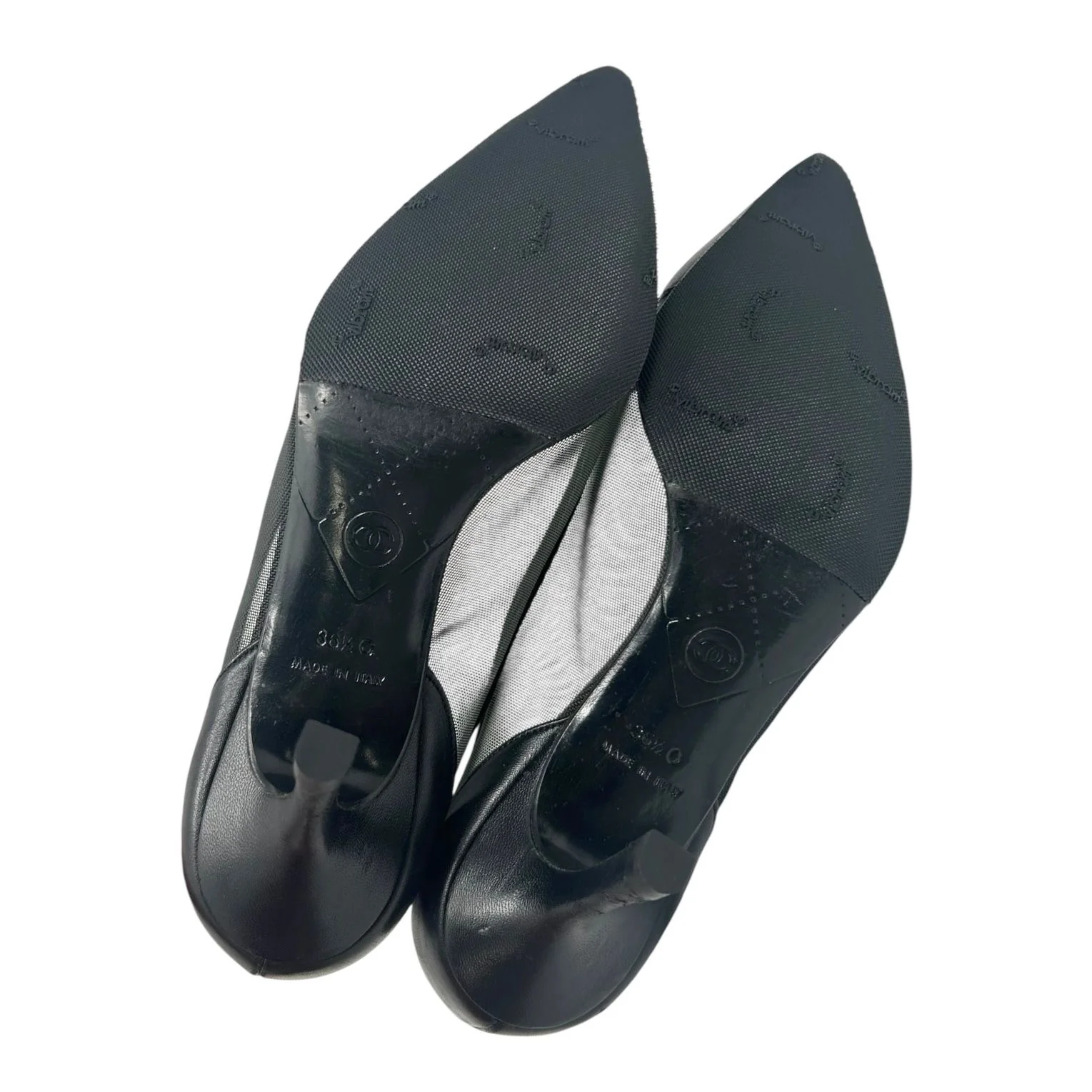 Chanel Black Mesh Logo Heels - Image 4