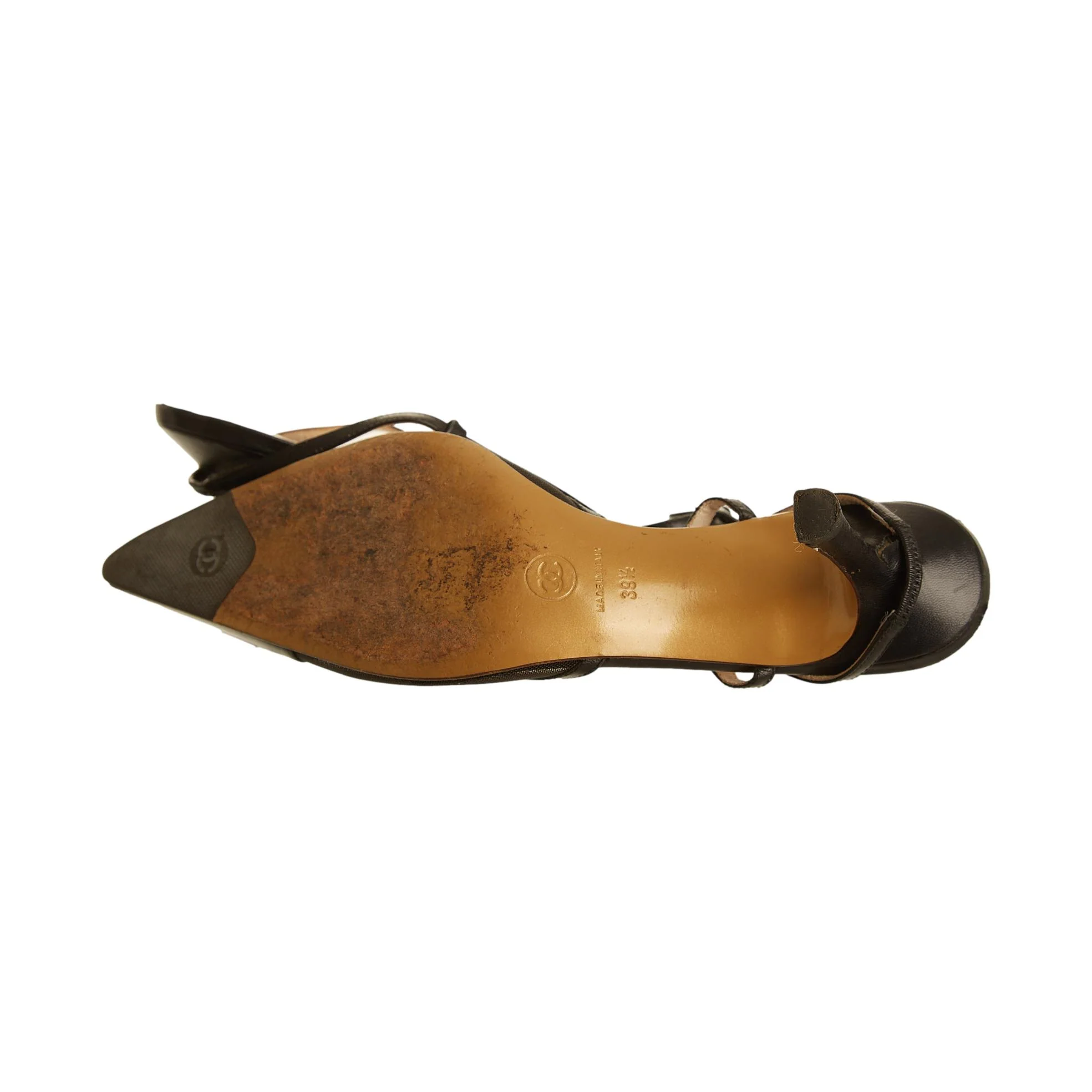 Chanel Black Mesh Logo Slingback Heels - Image 3
