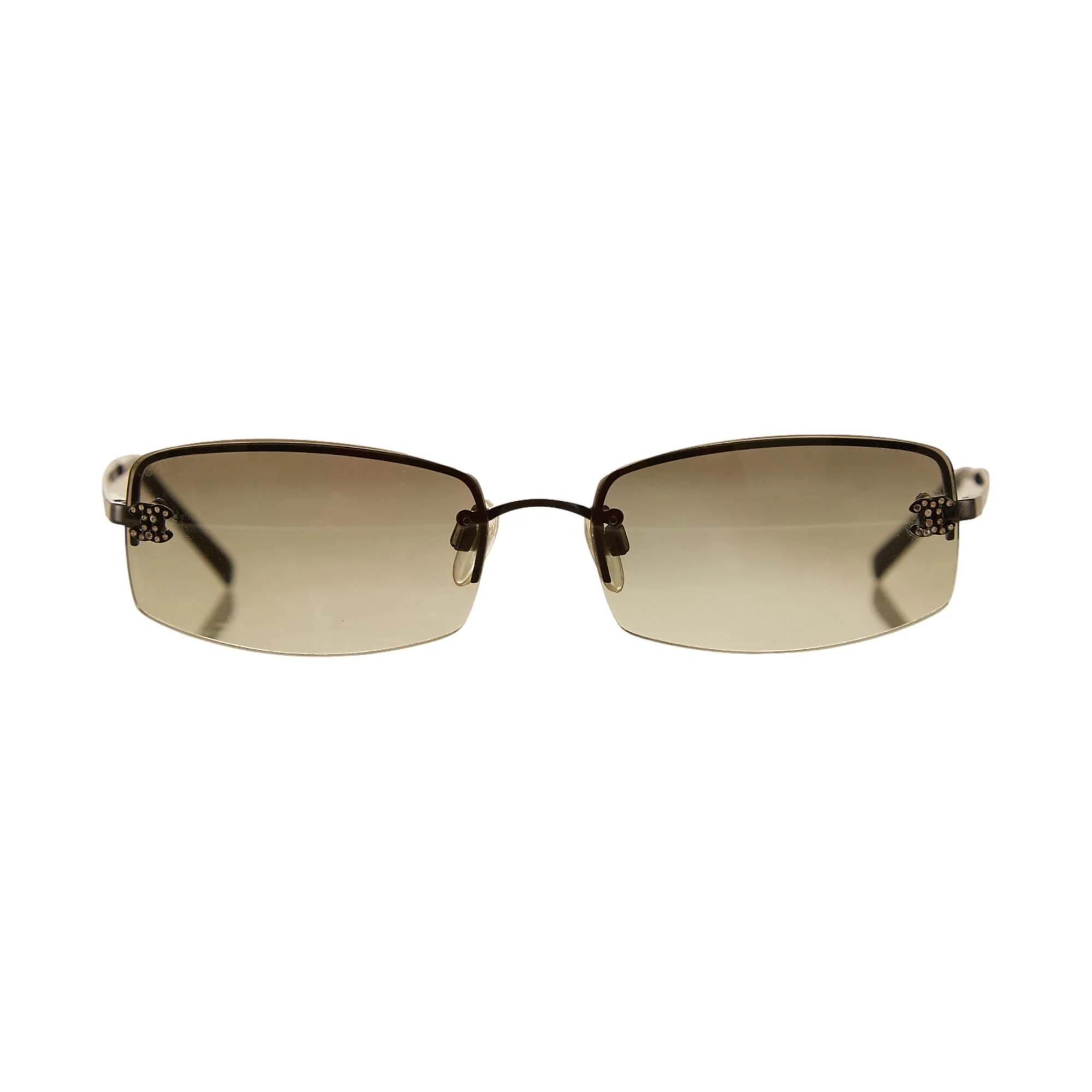 Chanel Black Mini Rhinestone Rimless Sunglasses - Image 2